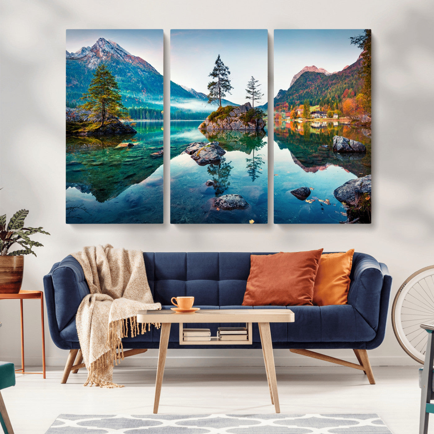 -Crystal Clear Lake Wall Art | Mountains Wall Art Canvas | 3 Panel Large Landscape Print for Dining