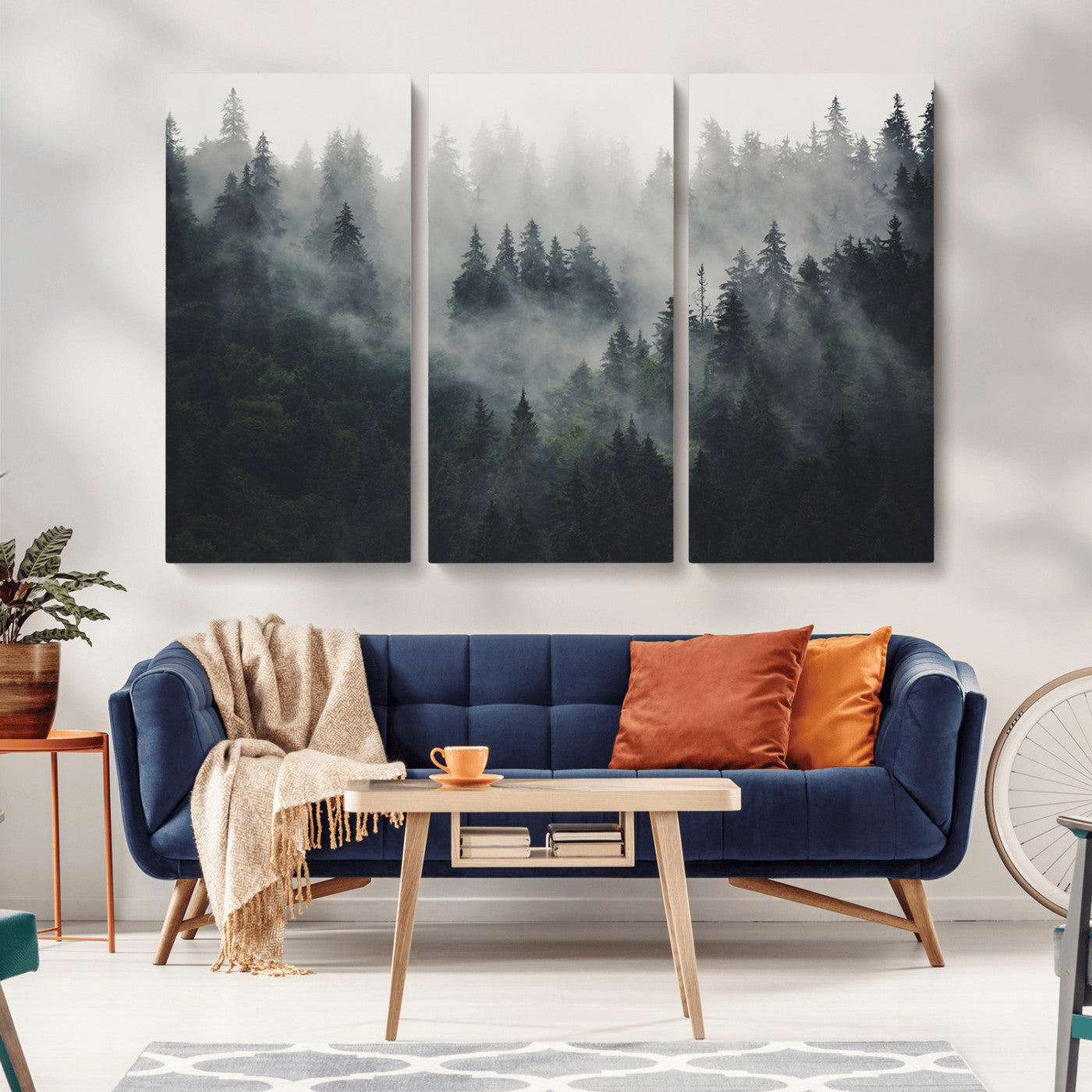 MGV-CV-48X32-3P - Nature Wall Decor - Serene Triptych Nature Print – Woodland Landscape Decor for Living Room or