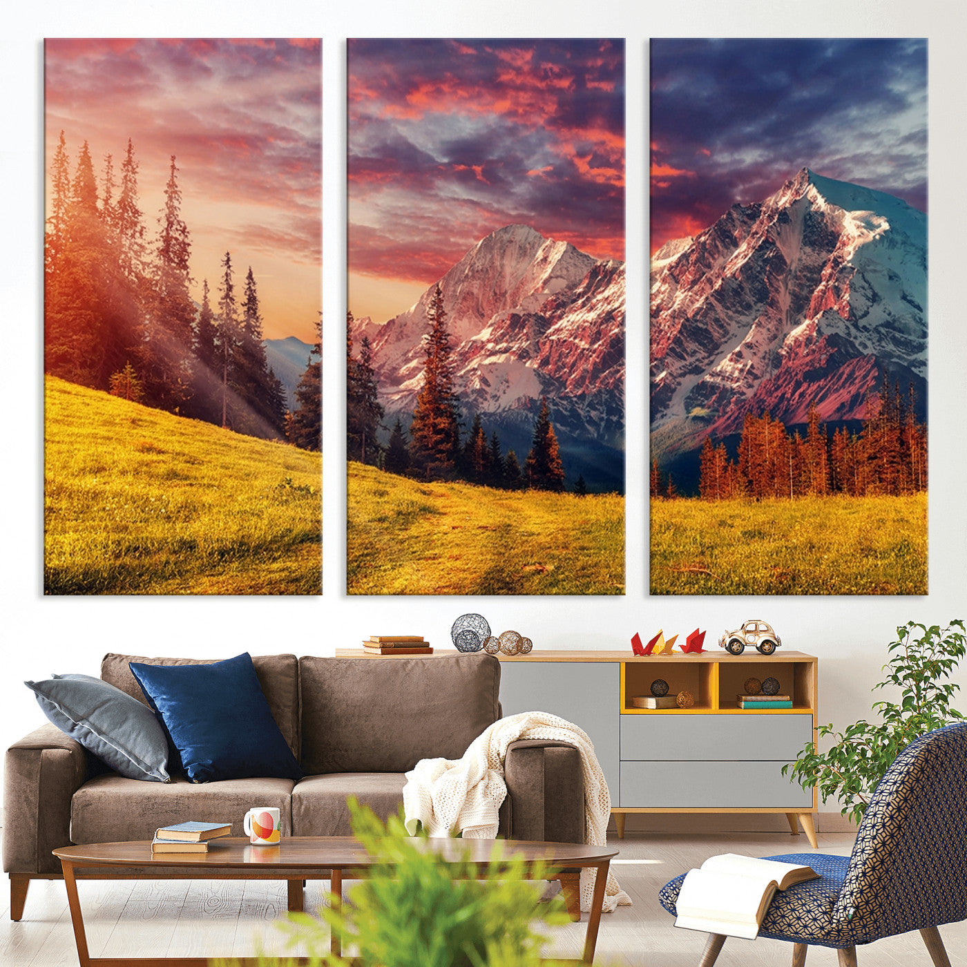 48448-MGV-CV-36X24-Mountain and Daylight Red Sunset Wall Art Canvas Print