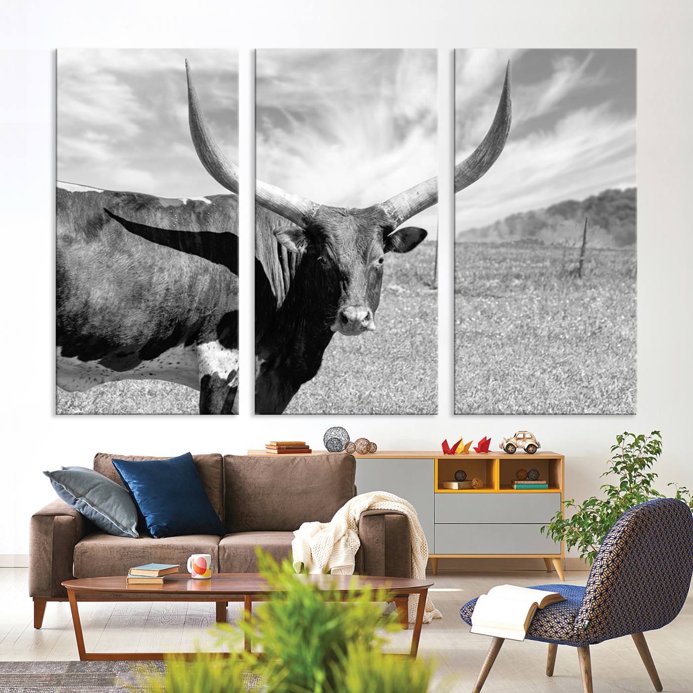 30017-MGV-CV-36X24-Cattle Wall Art Longhorn Cow Canvas Print