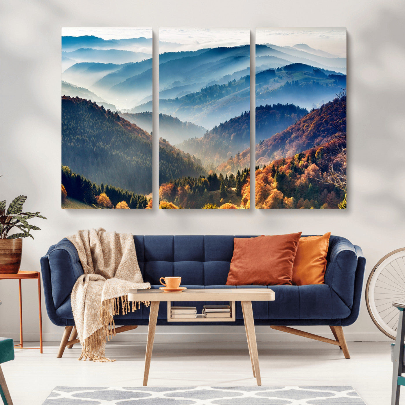 MGV-CV-48X32-3P - Mountains Forest Autumn Wall Art Canvas Print