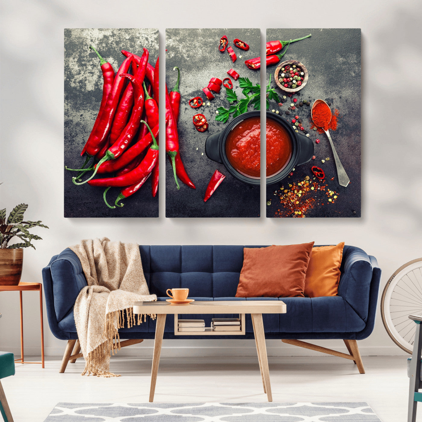 MGV-CV-48X32-3P - Red Pepper Kitchen and Restaurant Wall Wall Art, Red Pepper Kitchen Wall Decor Canvas Print