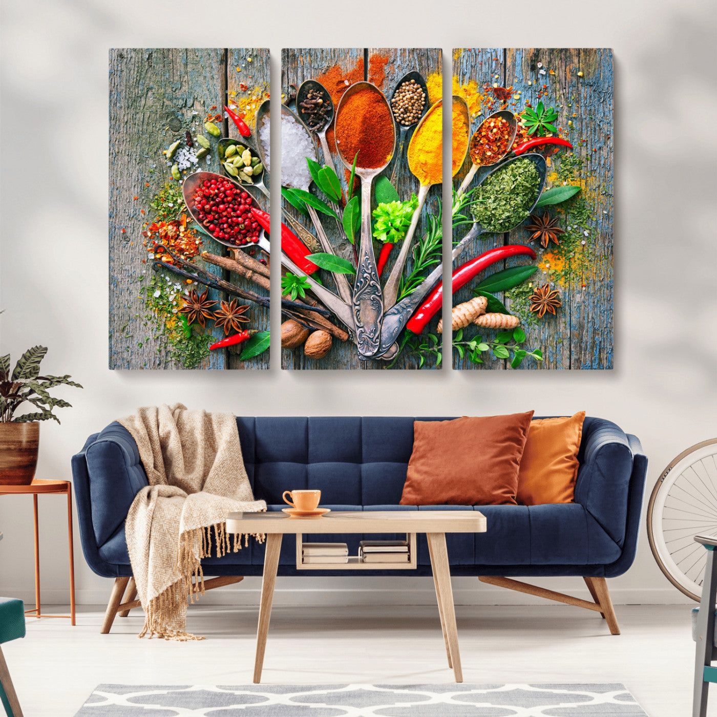 MGV-CV-48X32-3P - Kitchen Wall Art Print - Spoonful of Spices Cooking Wall Art Canvas Print - Vibrant Kitchen Decor