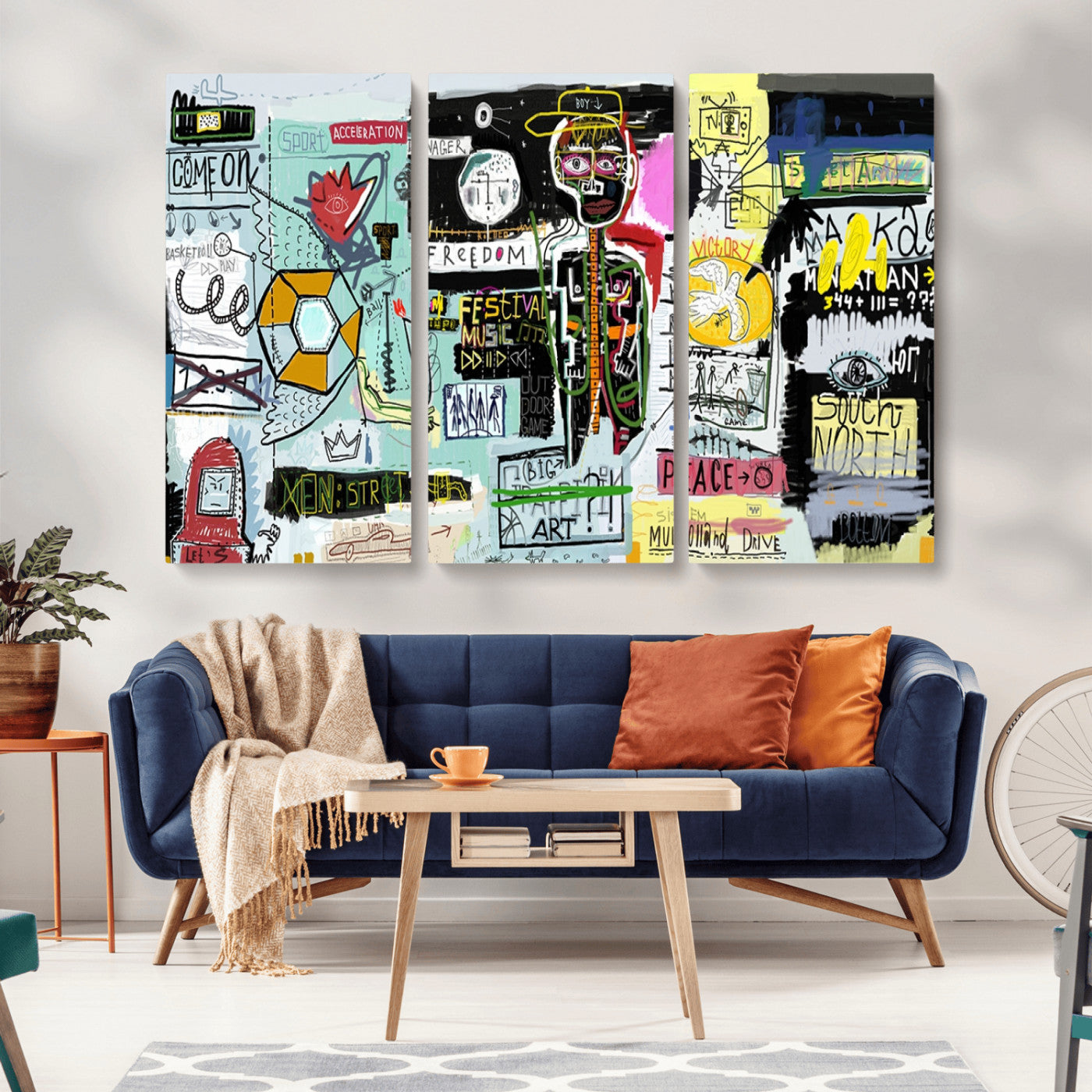 MGV-CV-48X32-3P - Abstract Graffiti Canvas Street Art-Inspired Graffiti Triptych Canvas – Modern Abstract Wall Art for