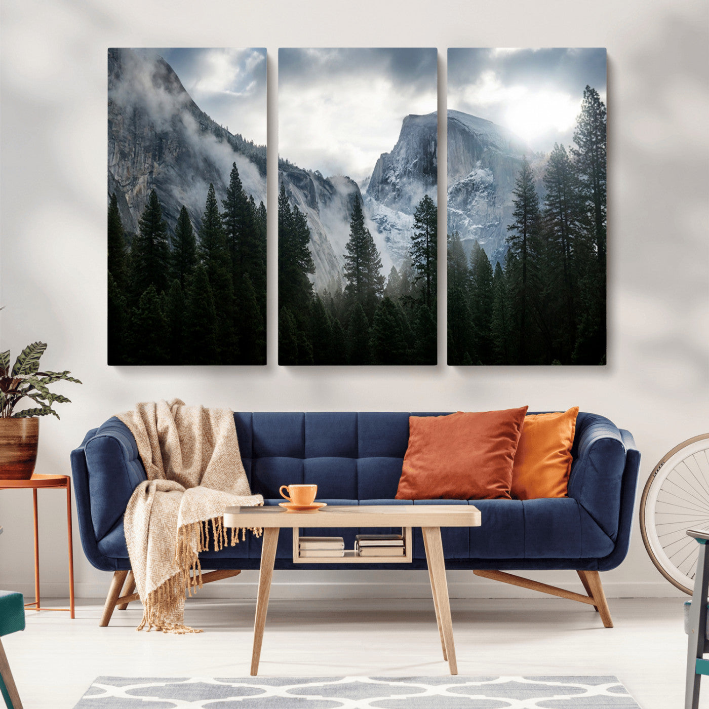 MGV-CV-48X32-3P - Yosemite National Park El Capitan Foggy Mountain Wall Art | Large Canvas Print for Living Room,
