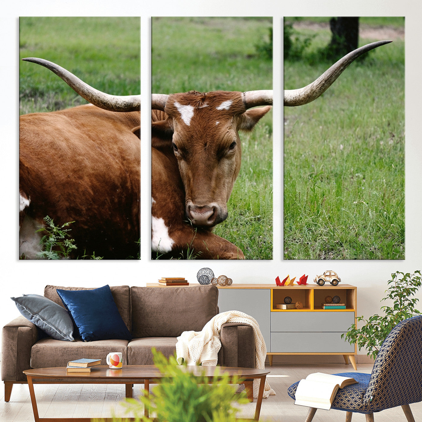 45997-MGV-CV-36X24-Longhorn Cow Animal Wall Art Canvas Print