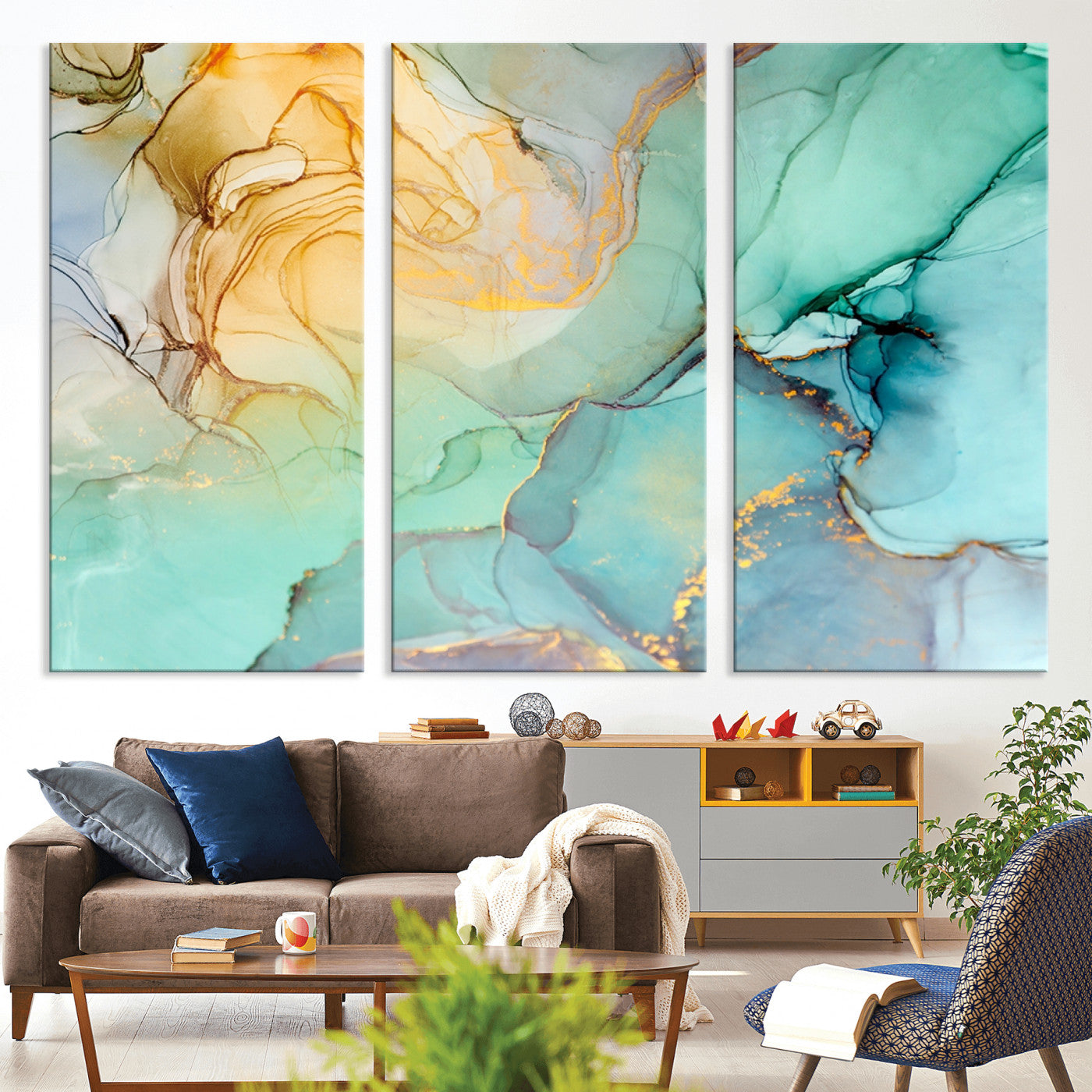 47242-MGV-CV-36X24-Green Marble Fluid Effect Wall Art Abstract Canvas Wall Art Print