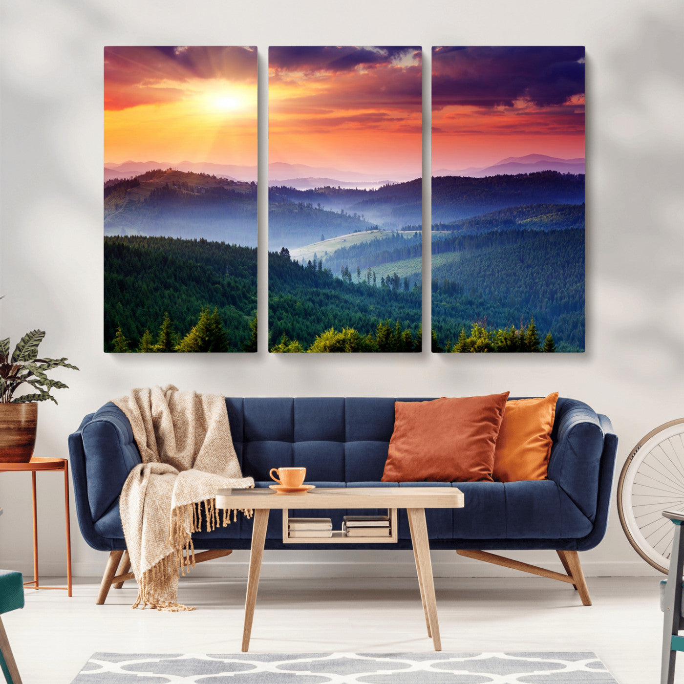 MGV-CV-48X32-3P - Mountain and Sunset Wall Art Canvas Print