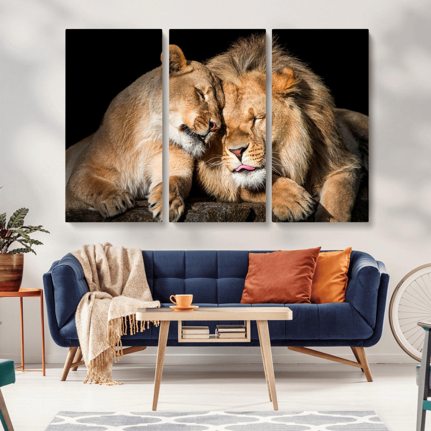 MGV-CV-48X32-3P - Lion and Lioness Wall Art Print Canvas | 3-Panel African Wildlife Canvas Print | Animal-Themed Art