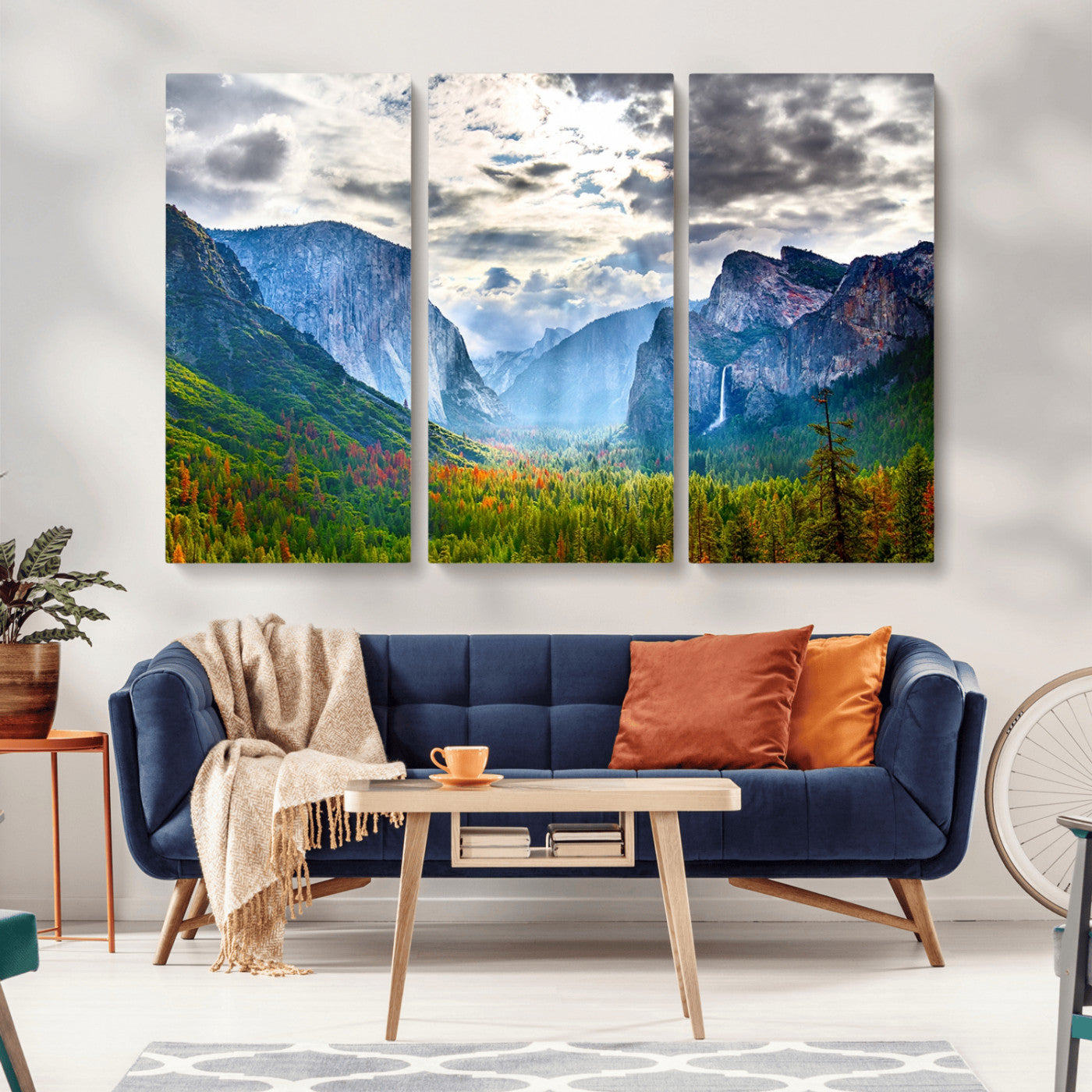 MGV-CV-48X32-3P - Yosemite Park Half Dome 3 Panel Canvas Print | Large Giclée Landscape Wall Art for Living Room,