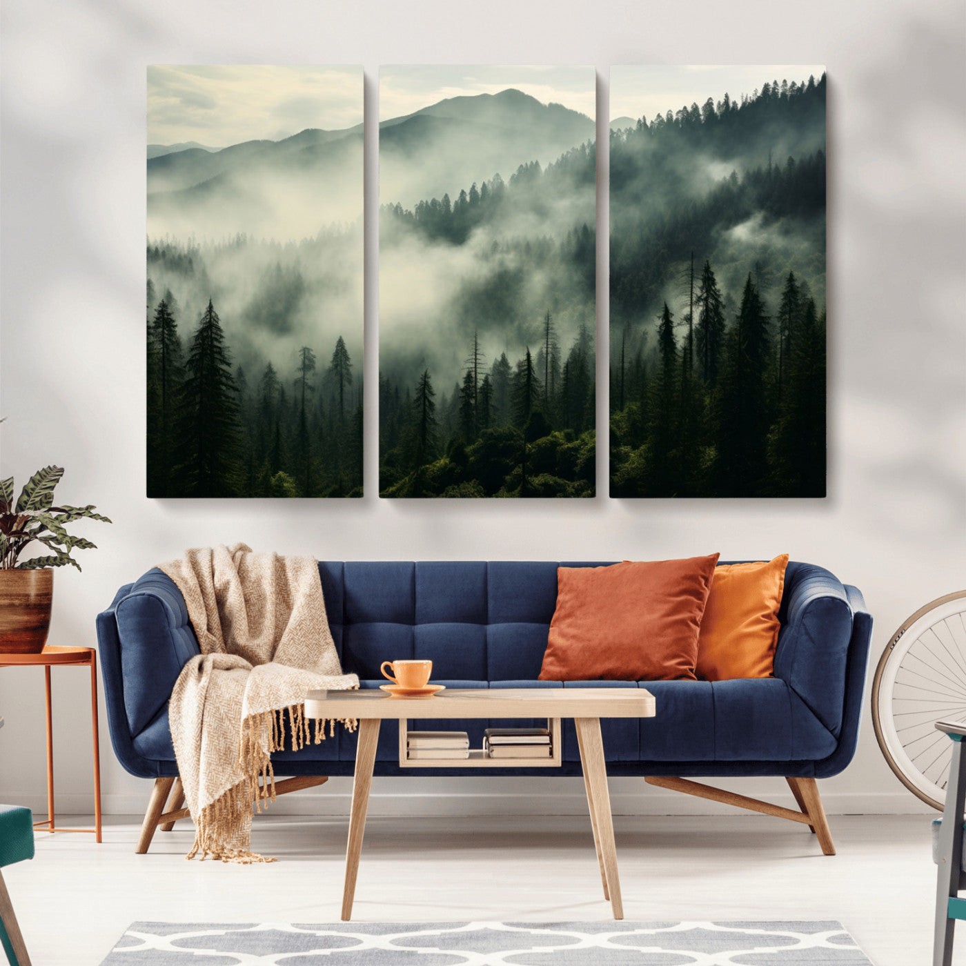 MGV-CV-48X32-3P - Captivating Misty Forest Wall Art Premium Canvas Print a Foggy and Serene Atmosphere