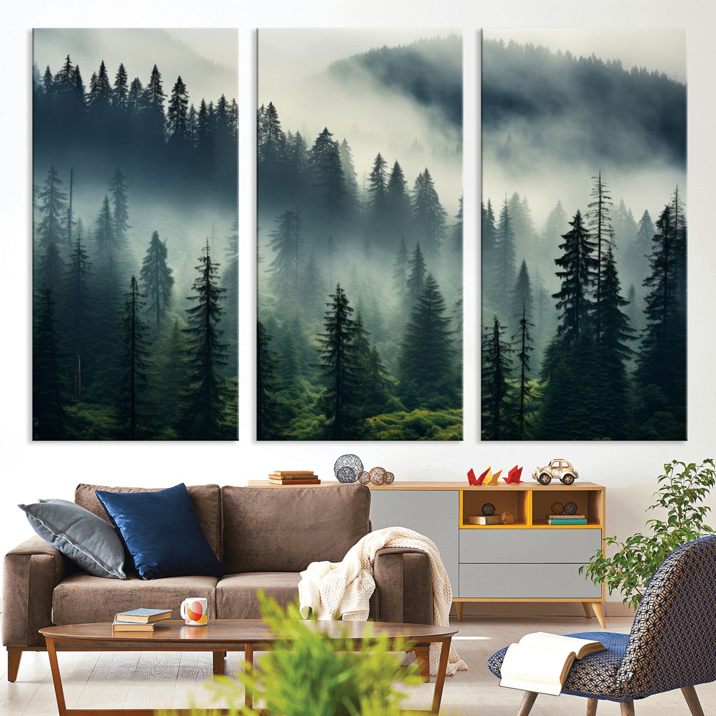 48606-MGV-CV-36X24-Captivating Misty Forest Wall Art Premium Canvas Print a Foggy and Serene Atmosphere