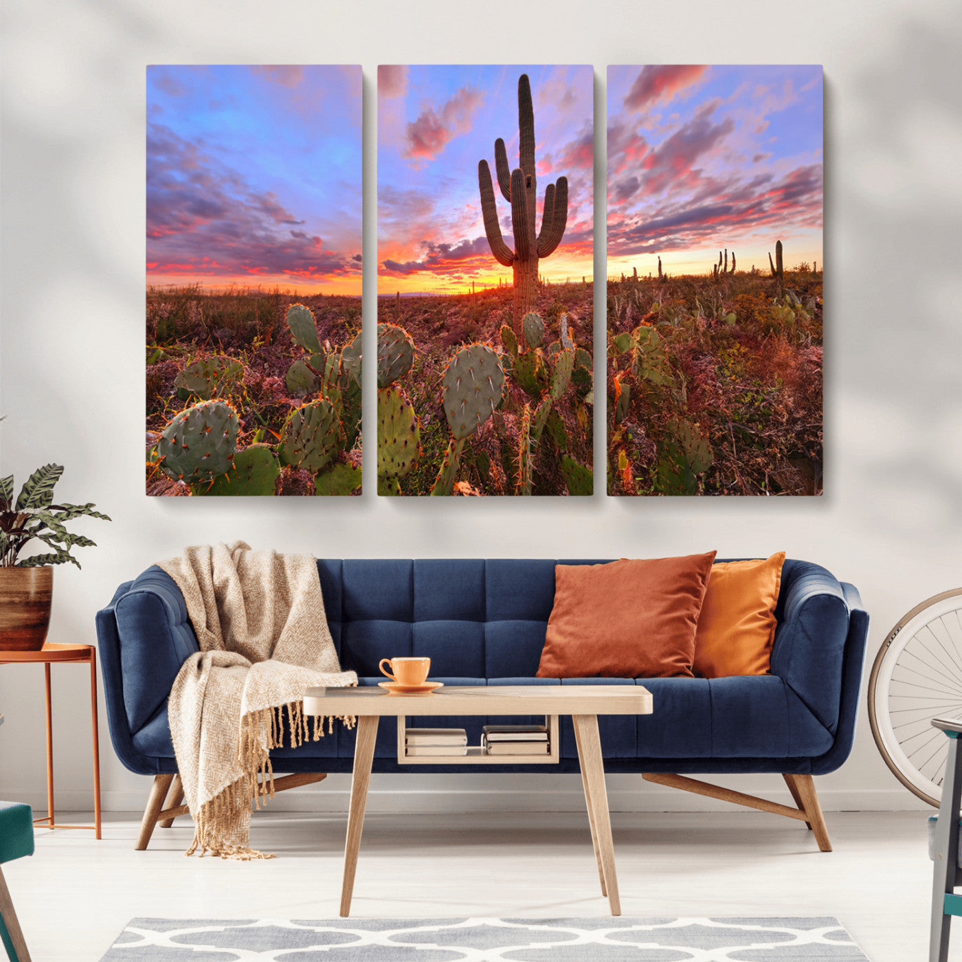 MGV-CV-48X32-3P - Arizona Desert Wall Art Canvas Print - Framed Deser Sunset Wall Decor