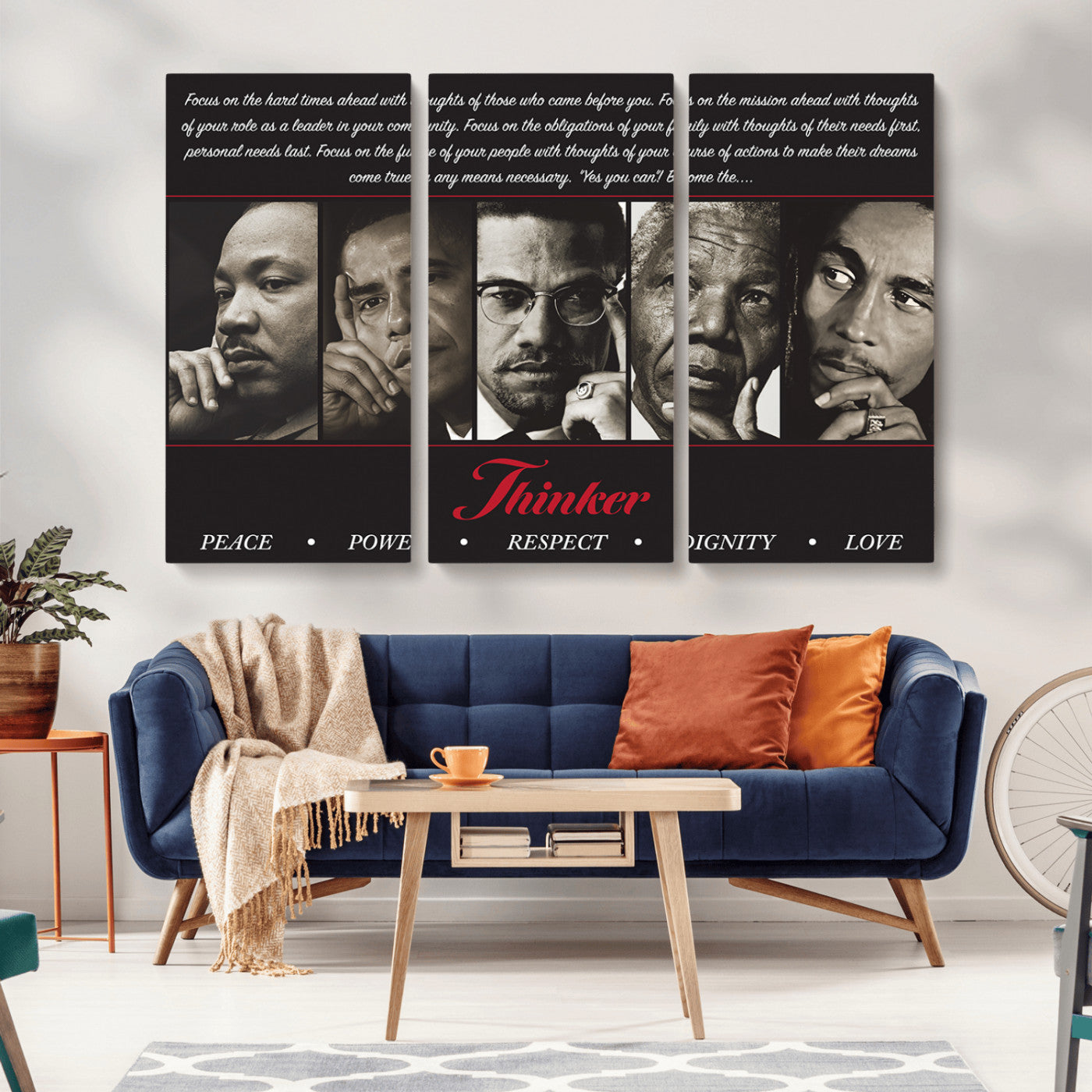MGV-CV-48X32-3P - Thinkers of Wall Art Canvas Print - Inspirational Wall Art Featuring Icons of Peace, Power, and