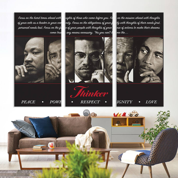 The Thinkers of Wall Art Canvas Print features icons of peace, power, and respect; it is framed and ready to hang.