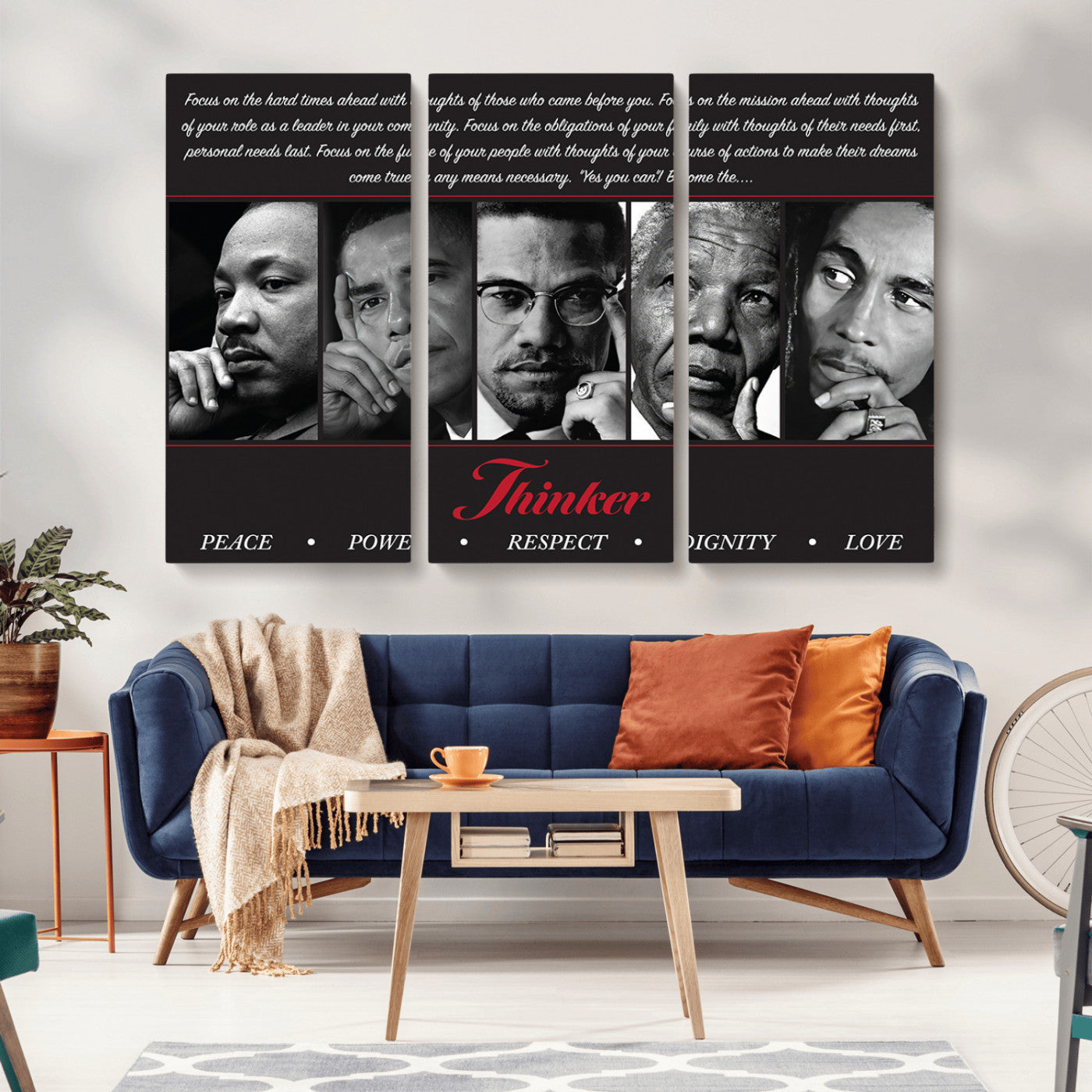 MGV-CV-48X32-3P - Thinker Peace Power Respect Dignity Wall Art | Thinkers of Changel Wall Art Featuring Icons of