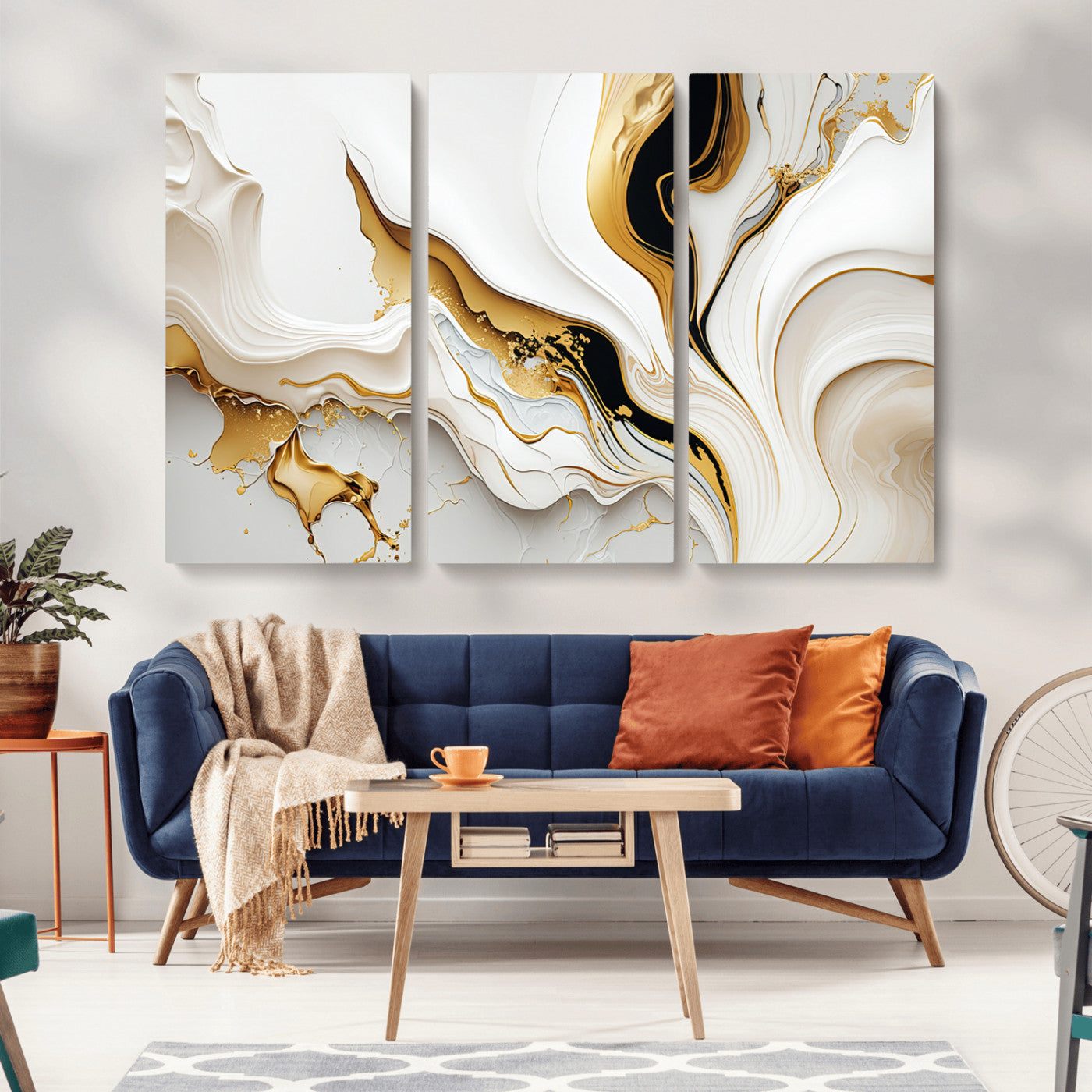 -Gold Waves on Pure White Canvas – Gold Abstract Art for Modern Interiors | Wall Art Canvas, Framed &