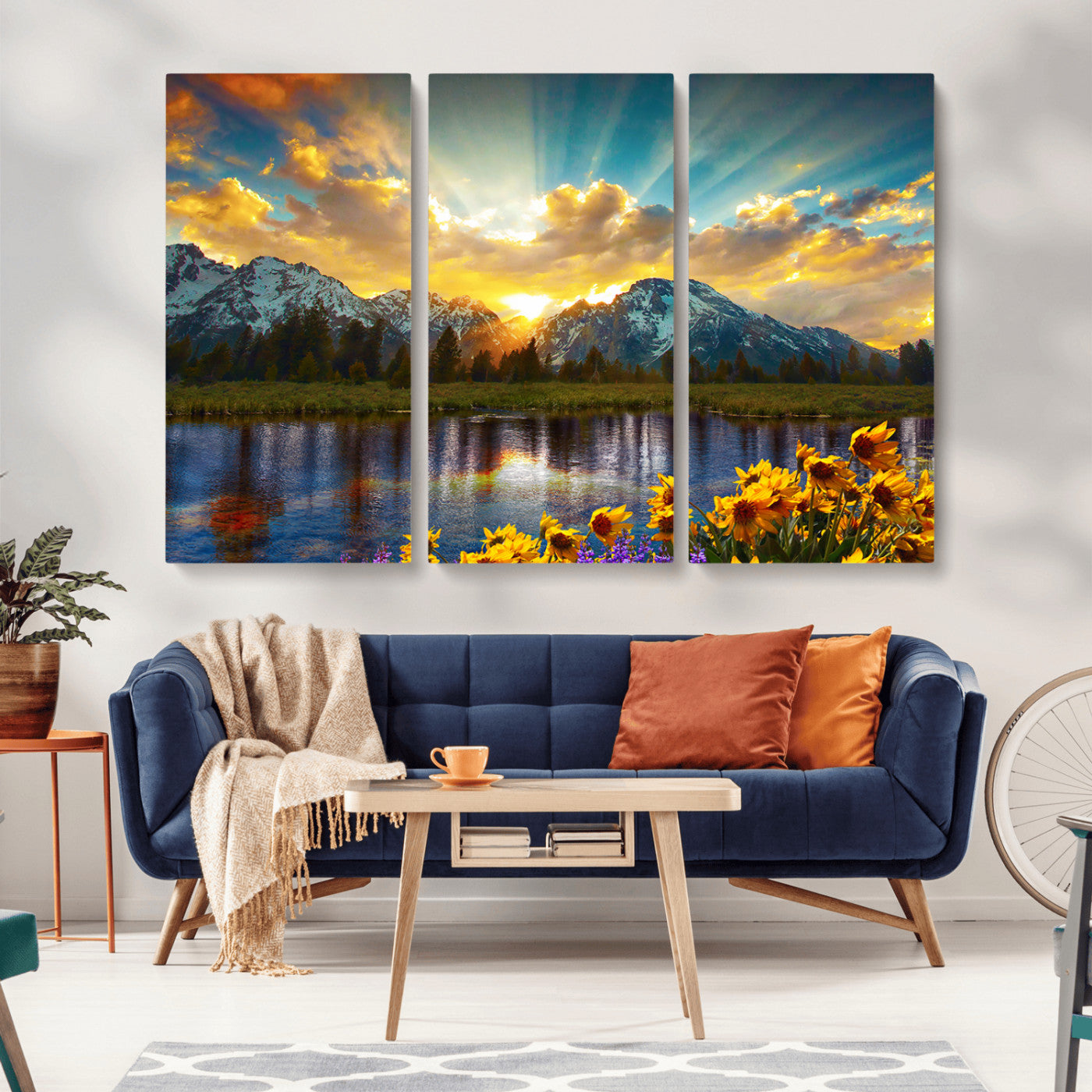 MGV-CV-48X32-3P - Grand Teton Park Amazing Mountain Landscape Sunset Wall Art Canvas Print