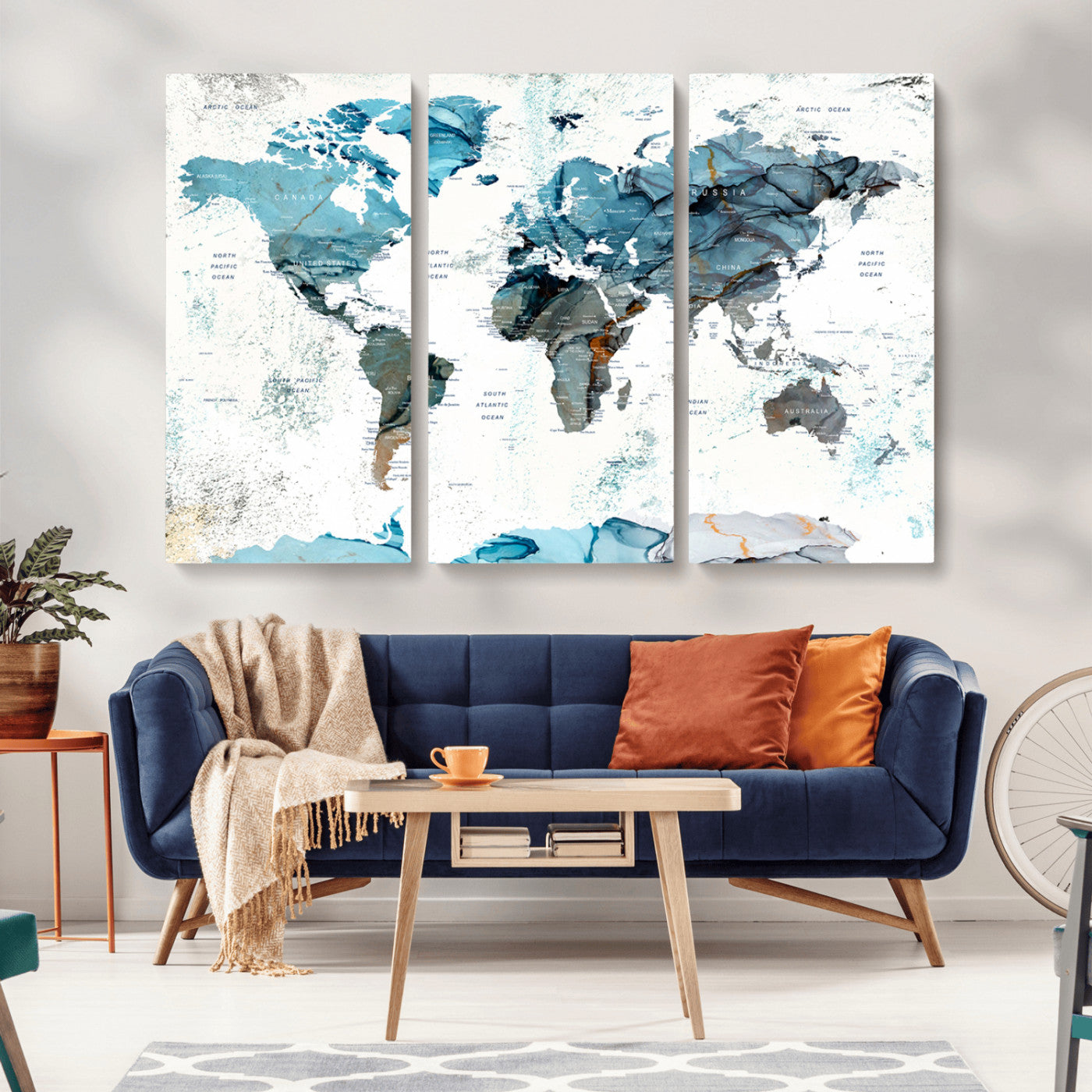 MGV-CV-48X32-3P - Push Pin World Map Canvas Print – Framed Wall Art for Couples to Track Their Travels – Anniversary