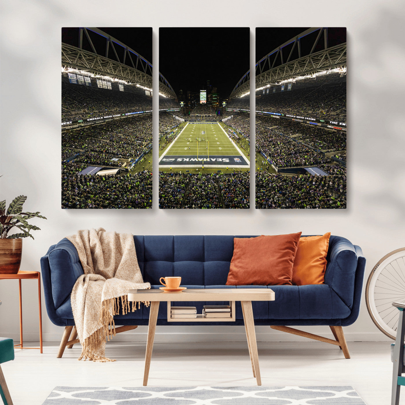 MGV-CV-48X32-3P - Seattle Seahawks Football Team Print Wall Art - Seattle Century Link Field Stadium Wall Art Canvas