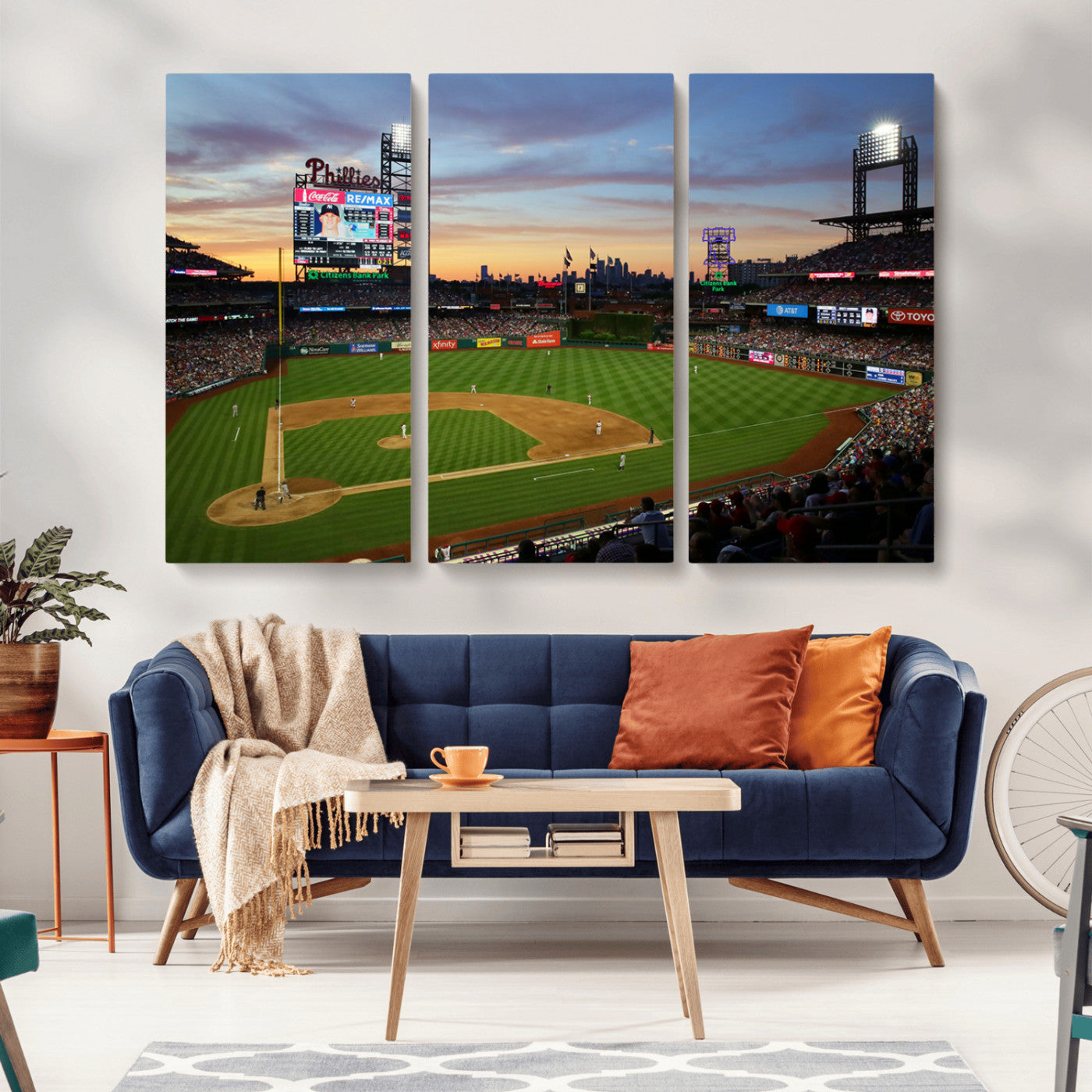MGV-CV-48X32-3P - Citizens Bank Park Philadelphia Phillies Wall Art Canvas | 3-Panel Canvas Print of Phillies Stadium