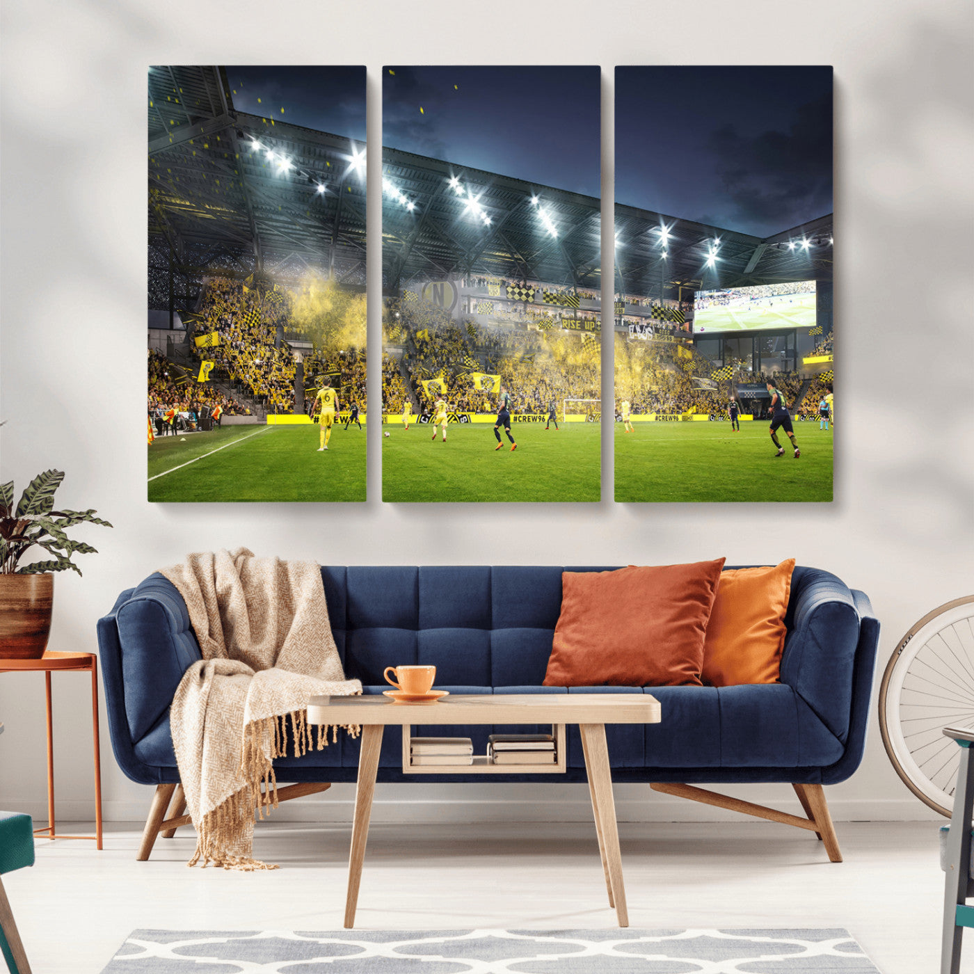 MGV-CV-48X32-3P - Columbus Crew Stadium Match Triple Canvas Wall Art - Dynamic MLS Game Scene Canvas Wall Art