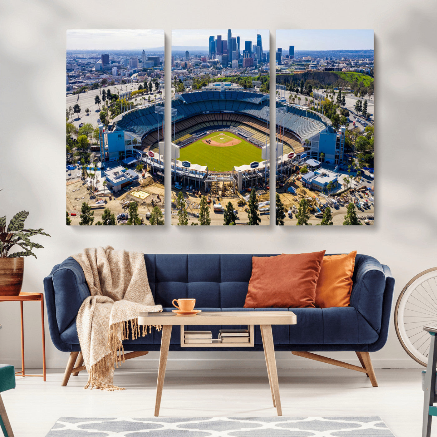 MGV-CV-48X32-3P - Los Angeles Dodgers Dodger Stadium Wall Art Canvas Print - MLB Baseball Stadium, Framed Los Angeles
