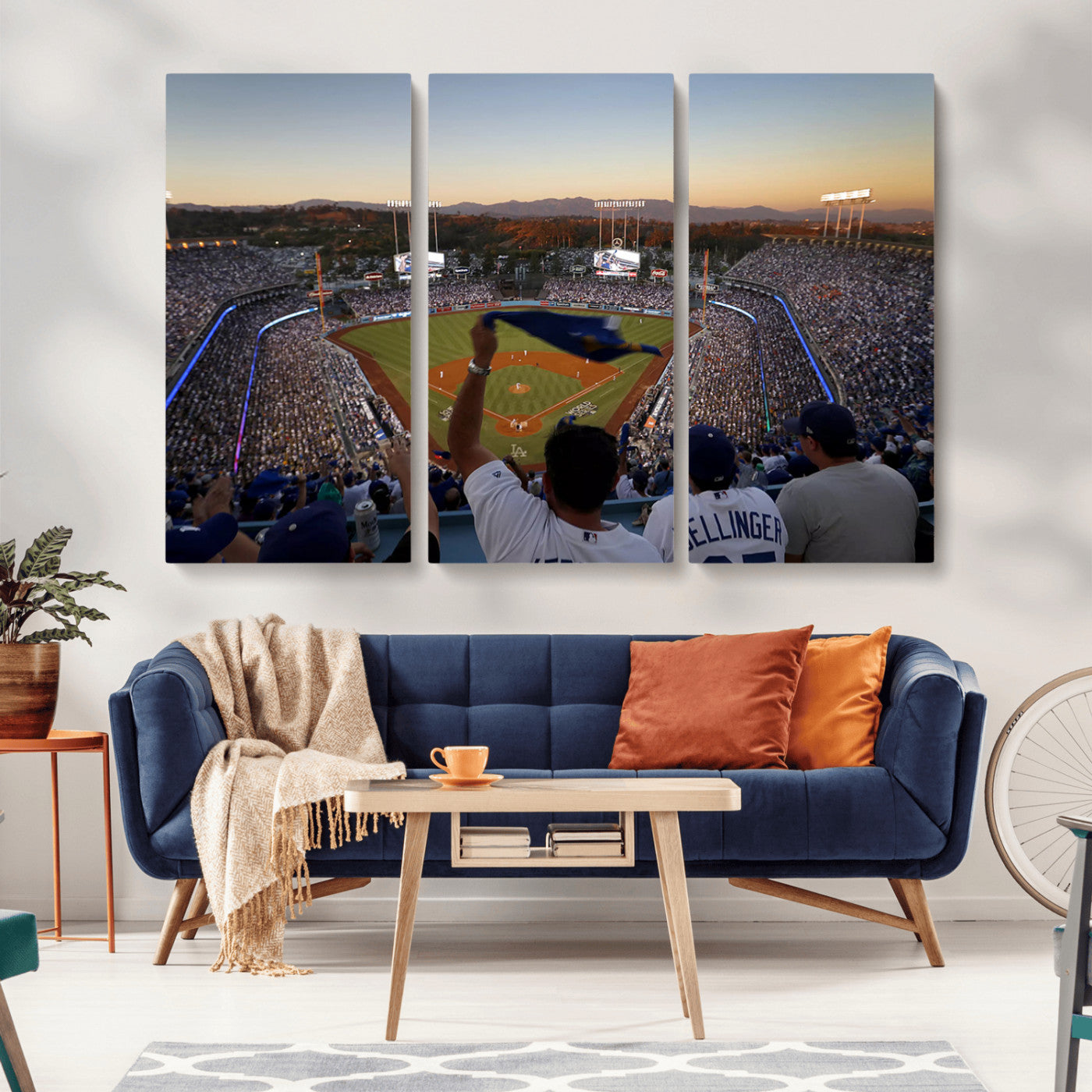 MGV-CV-48X32-3P - Dodger Stadium Sunset Game Triple Canvas Wall Art - Los Angeles Dodgers MLB Match
