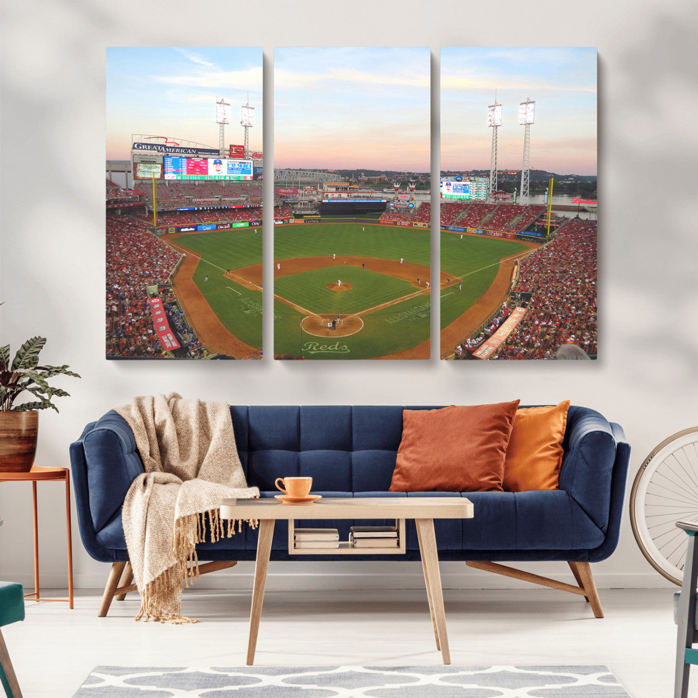 MGV-CV-48X32-3P - Cincinnati Reds Baseball Print Canvas- Cincinnati Great American Ball Park Stadium Wall Art Canvas