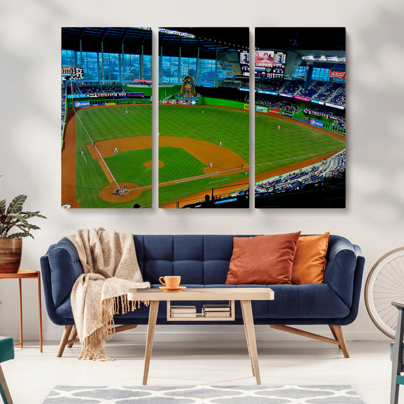 MGV-CV-48X32-3P - Miami Marlins Baseball Team Print - Miami LoanDepot Park Stadium Wall Art Canvas Print