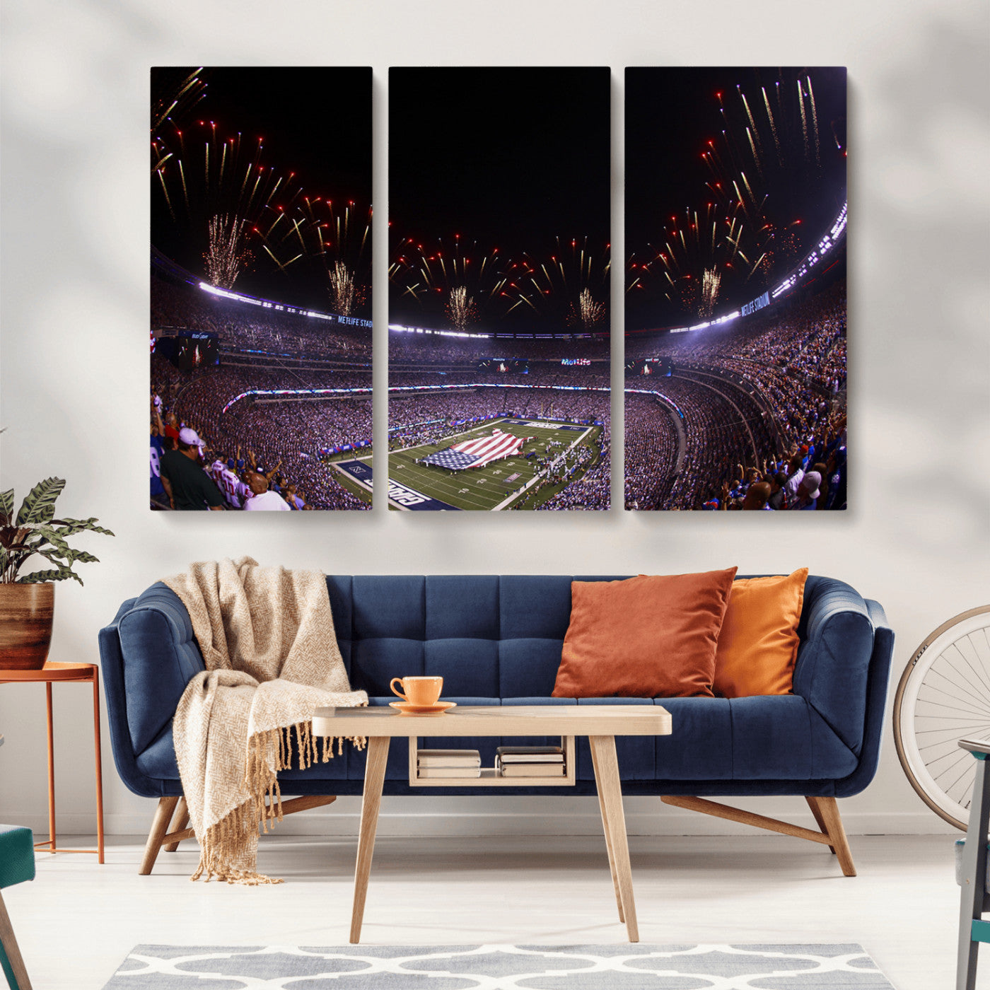 MGV-CV-48X32-3P - New York Giants Football Team Print - East Rutherford MetLife Stadium Wall Art Canvas Print