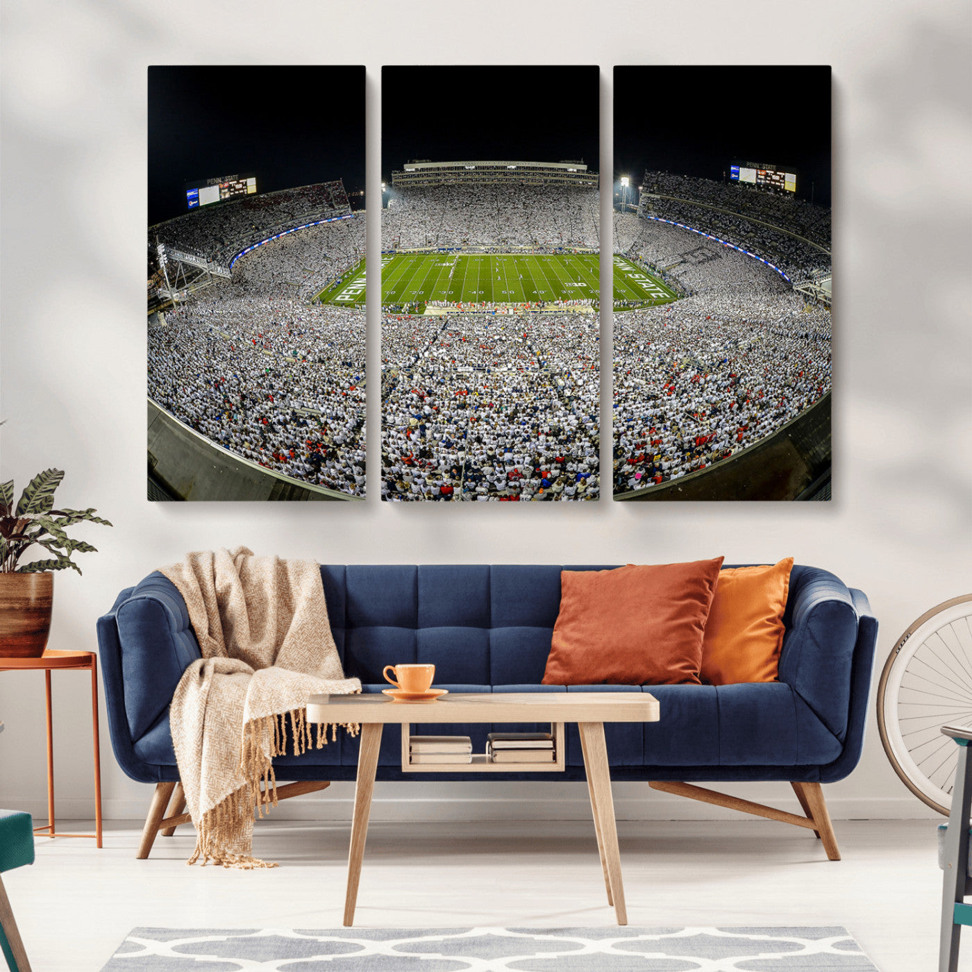 MGV-CV-48X32-3P - Beaver Stadium Night Game Triple Canvas Wall Art - Penn State Nittany Lions Football Match