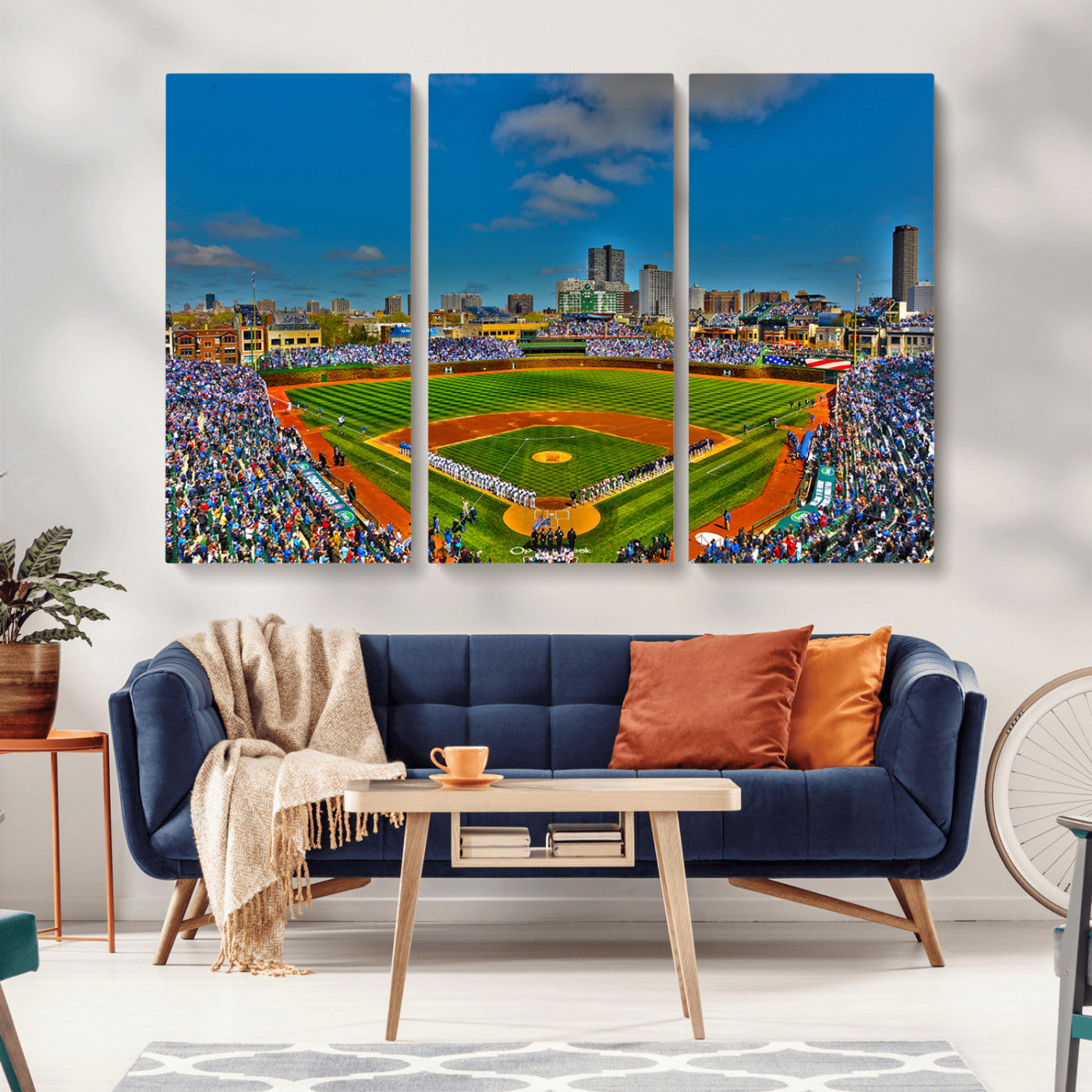 MGV-CV-48X32-3P - Wrigley Field Chicago Cubs Canvas Wall Art - Iconic Baseball Stadium Print for Sports Lovers - Ready