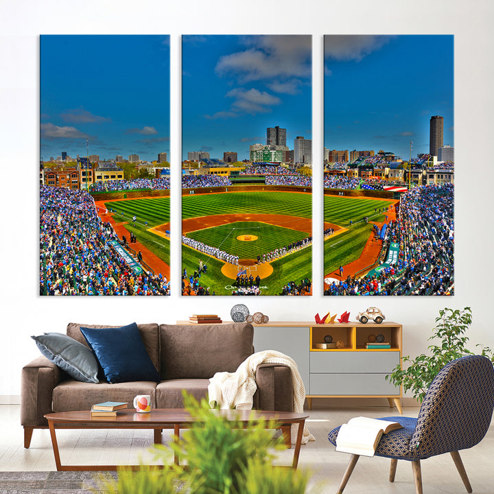 Wrigley Field Chicago Cubs Panoramic 3-Piece Canvas Wall Art - Iconic Baseball Stadium Print for Sports Lovers - Ready to Hang