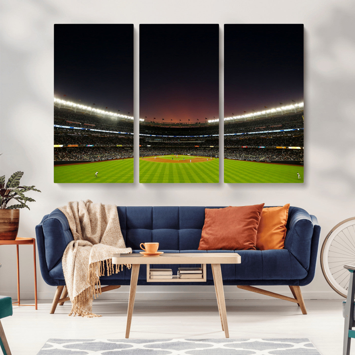 MGV-CV-48X32-3P - Yankee Stadium Night Game Triple Canvas, Yankee Stadium Canvas Wall Art - New York Yankees MLB Match