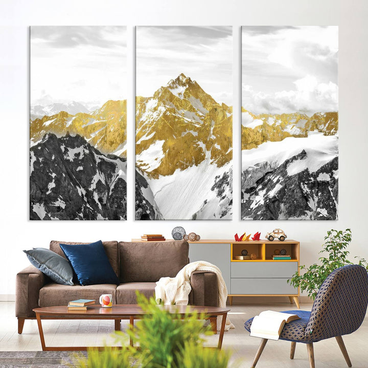 Gold Mountains Wall Art Print on Canvas, Nature Wall Art Print,