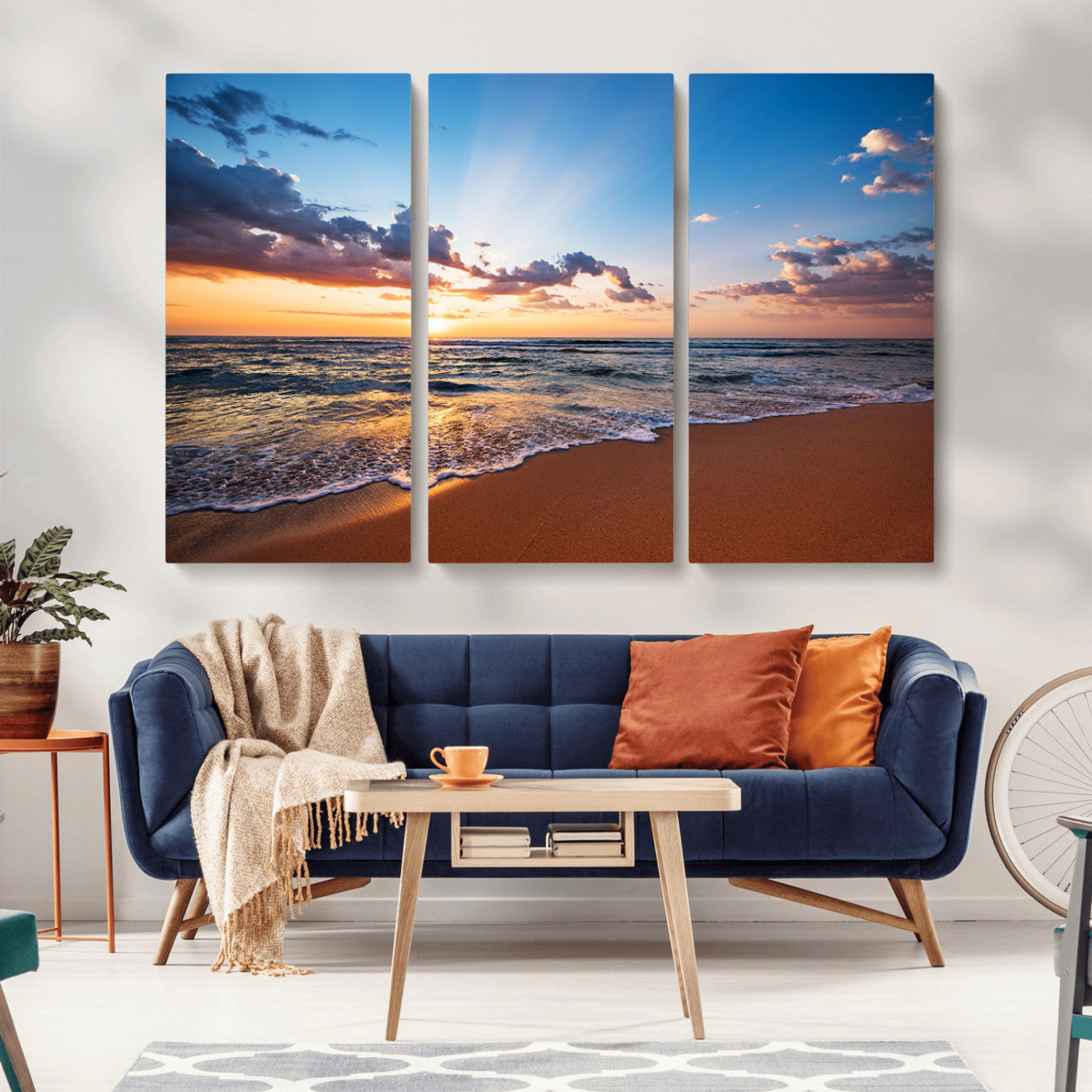 MGV-CV-48X32-3P - Golden Hour Beach Sunset Wall Art | Canvas Print | Ready to Hang | Coastal Wall Art for Living Room