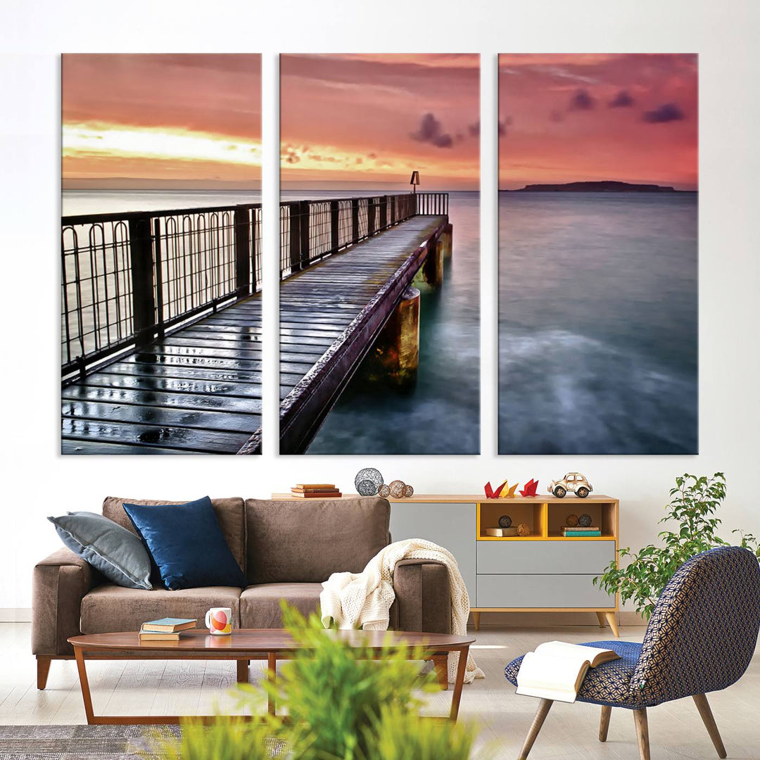 Serene Pier at Sunset Wall Art | Canvas Print | Ready to Hang | Coastal Decor for Living Room