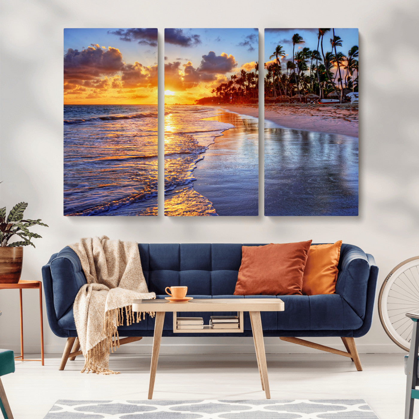 MGV-CV-48X32-3P - Serene Beach Sunset Wall Art Canvas- Coastal Seascape Print for Living Room or Bedroom, Ocean Waves