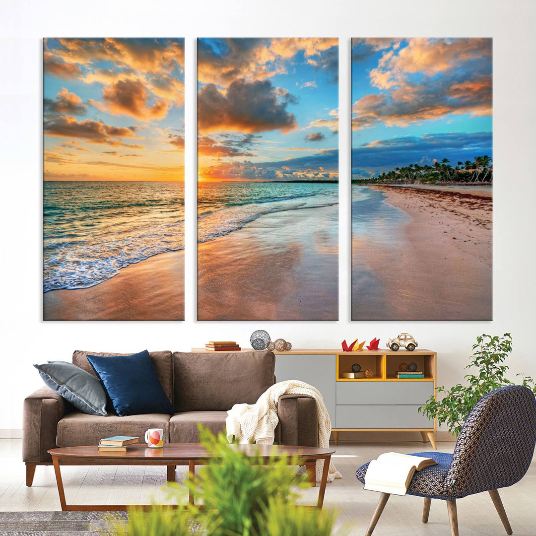 Serene Beach Sunset Wall Art | Coastal Ocean Canvas Print | Ready to Hang Tropical Decor for Home or Office