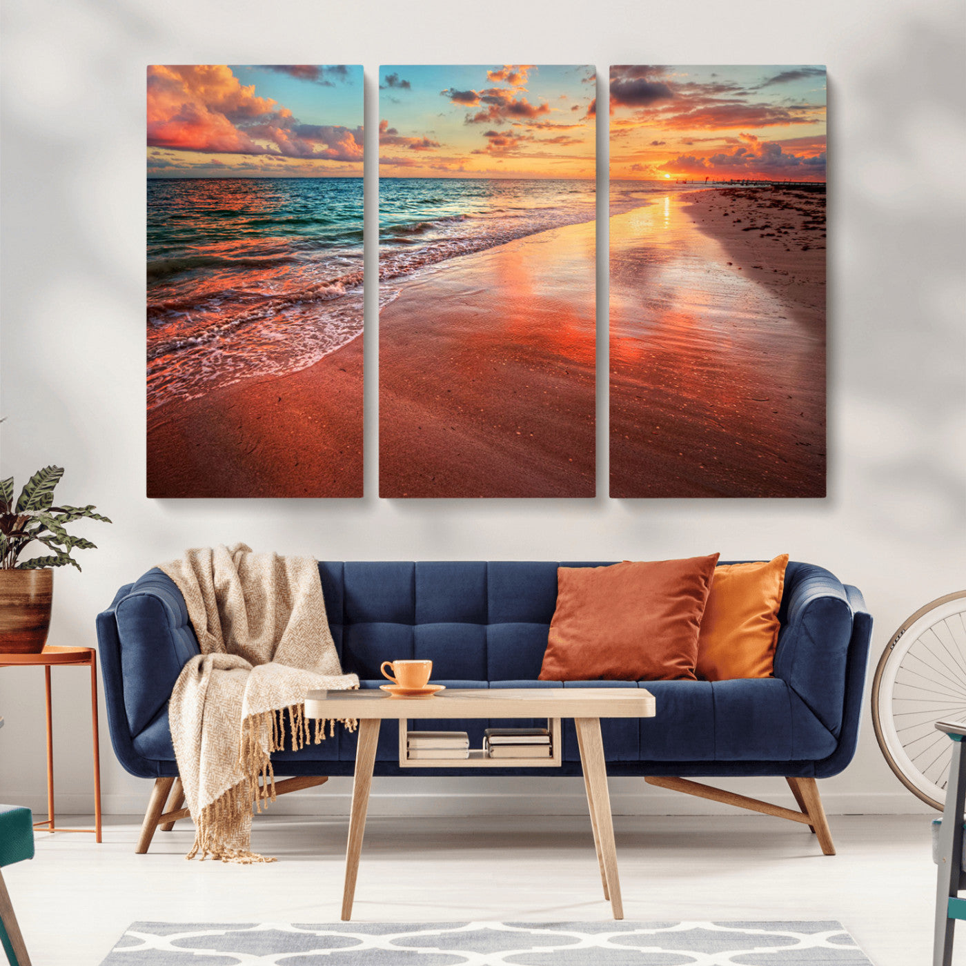 MGV-CV-48X32-3P - Sunset Beach Wall Art | Ocean Canvas Print | Coastal Wall Art | Tranquil Sunset Canvas Print