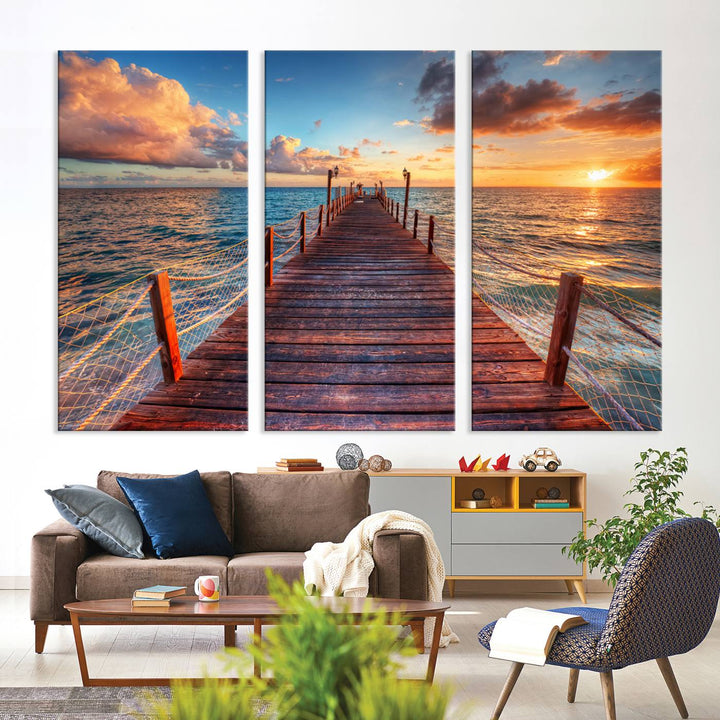 Vibrant Beach Sunset Wall Art | Coastal Ocean Canvas Print | Ready to Hang Tropical Decor for Living Room or Office