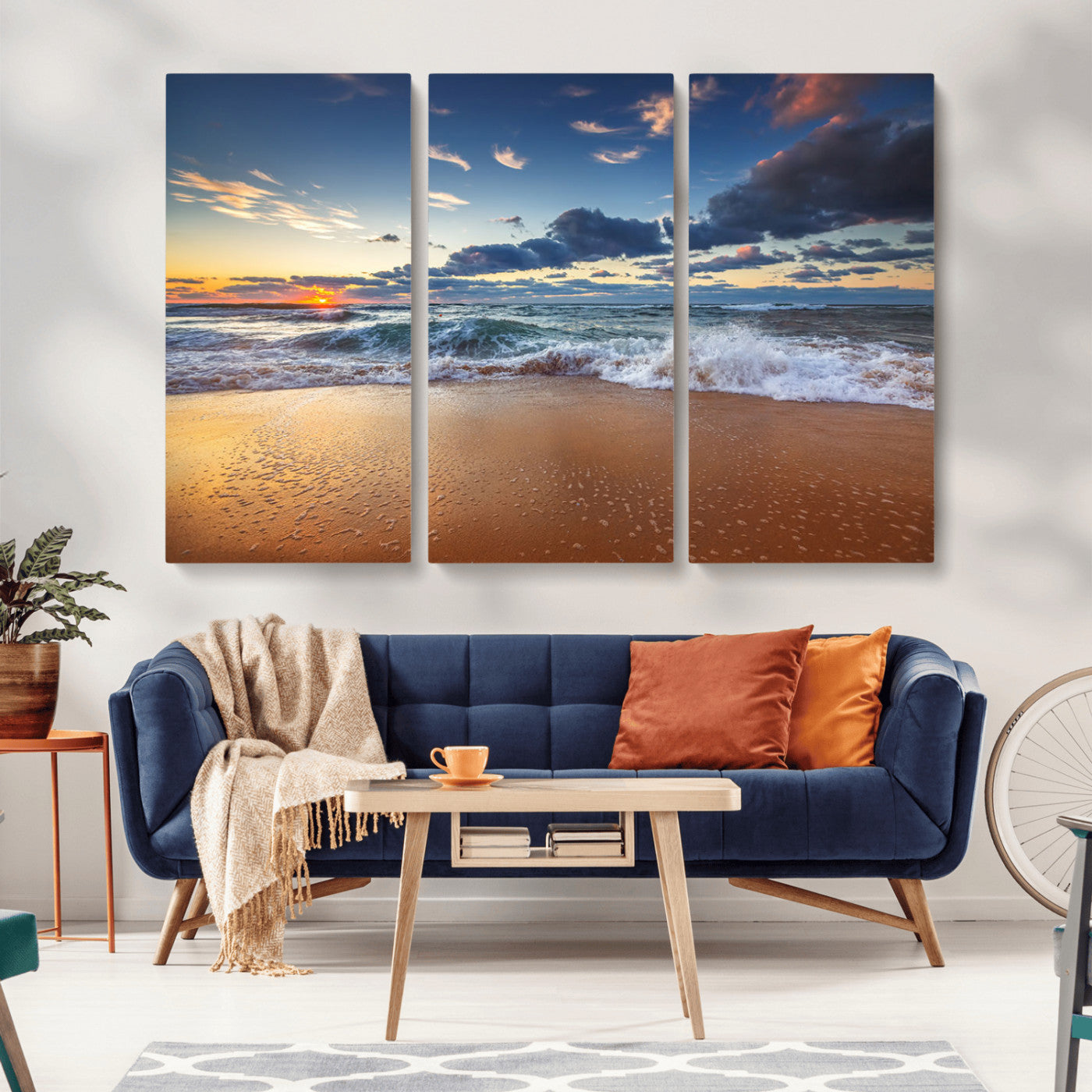 MGV-CV-48X32-3P - Beach Canvas Wall Art - Coastal Seascape Print for Living Room or Bedroom, Ocean Waves on Sand,