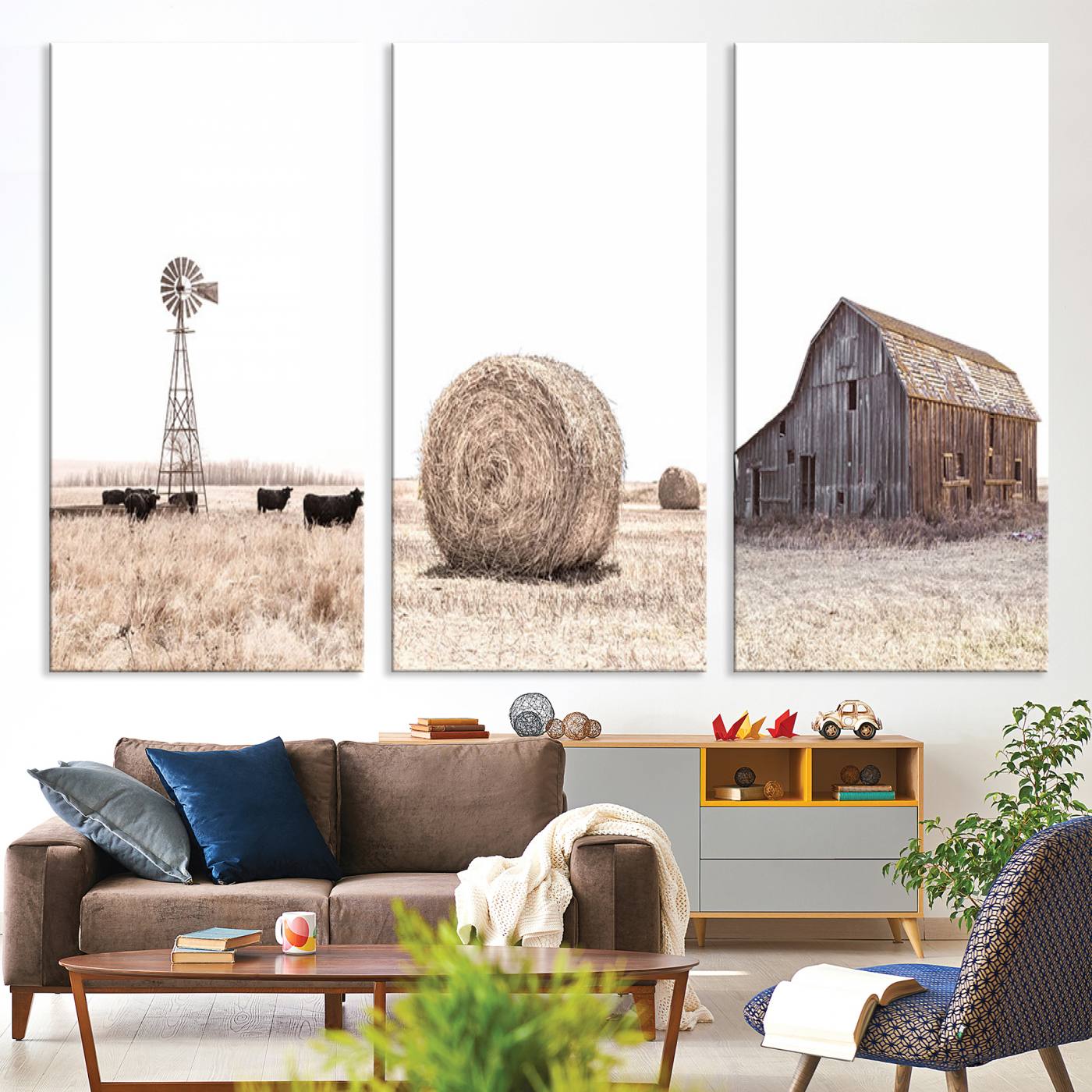 30918-MGV-CV-60X30-3P-Farm Prints Set, Set of 6 Farmhouse Wall Art, Country House Decor, Barn Print, Wheat Print, Farmhouse Wall Art, Gallery Wall Art, Farm Print