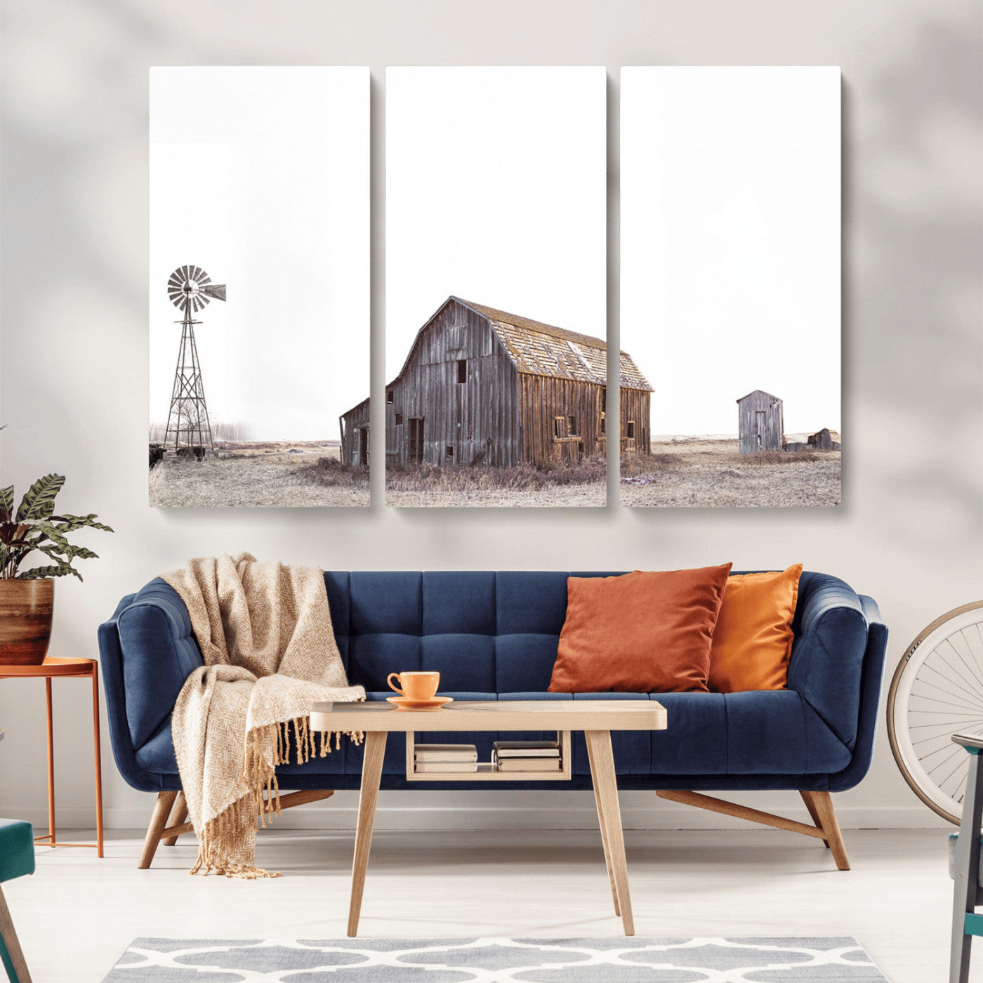 -Set of 3 Rustic Farmhouse Wall Art Prints – Country Barn, Wheat Field, and Farm Landscape for Cozy