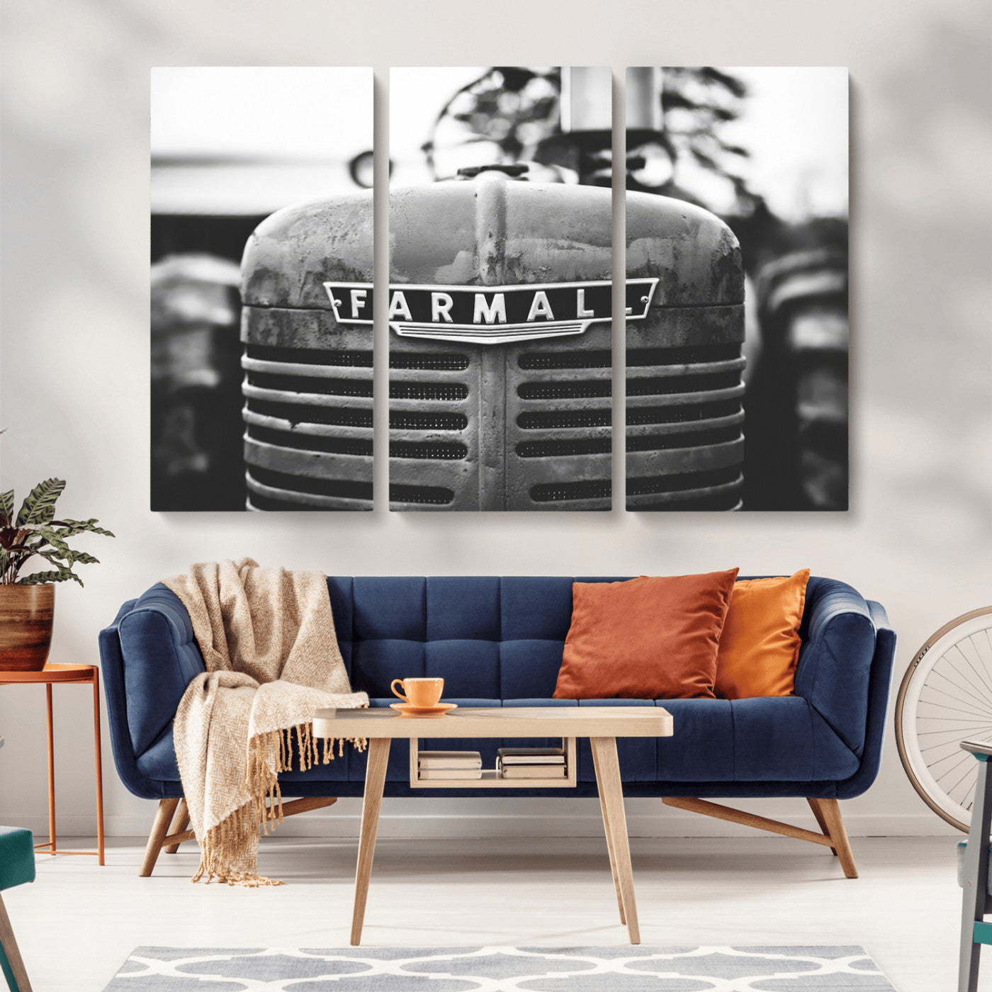 MGV-CV-48X32-3P - Vintage Farmall Tractor Wall Art Canvas Print, Rustic Farmhouse Decor Ready to Hang