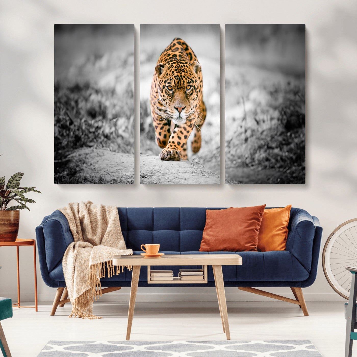 MGV-CV-48X32-3P - Jaguar Wall Art Canvas Print - Majestic Big Cat in Focused Pursuit - Ready to Hang