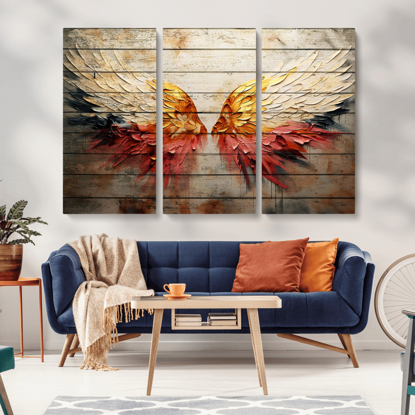 MGV-CV-48X32-3P - Abstract Angel Wings Canvas Wall Art – Framed and Ready to Hang Modern Angelic Wings Decor for
