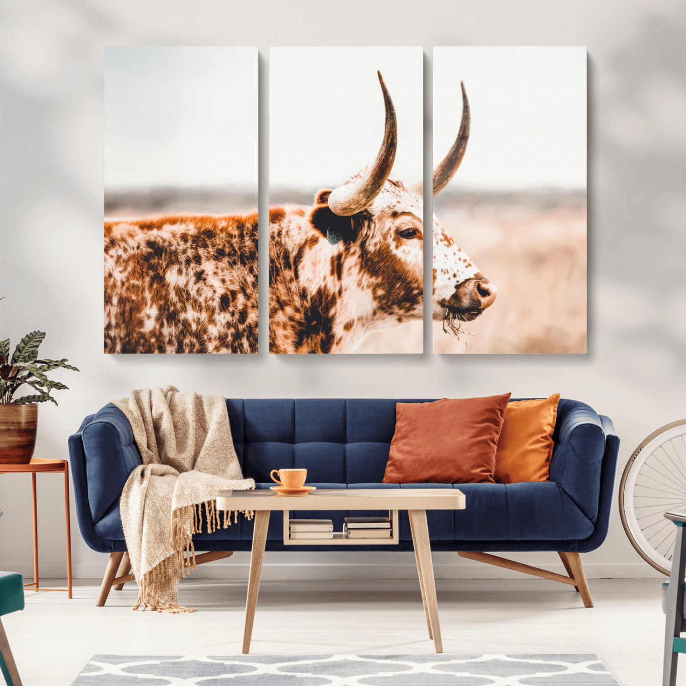 -Speckled Bull Wall Art Canvas Print – Rustic Cow Longhorn Farmhouse Animal Decor – Western Longhorn