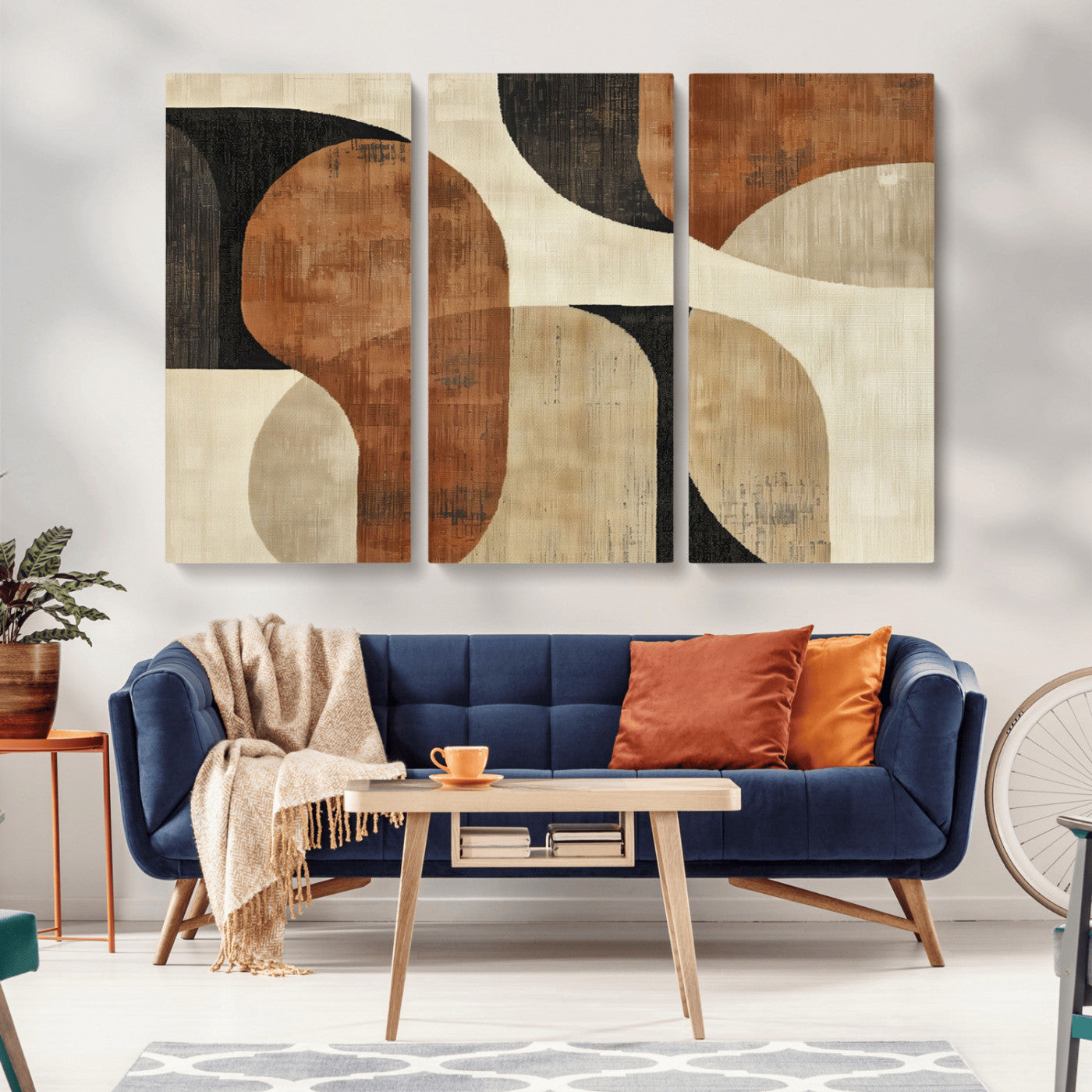 MGV-CV-48X32-3P - Wabi Sabi Abstract Wall Art Canvas Print | Large Minimalist Modern Geometric Wall Decor for Living